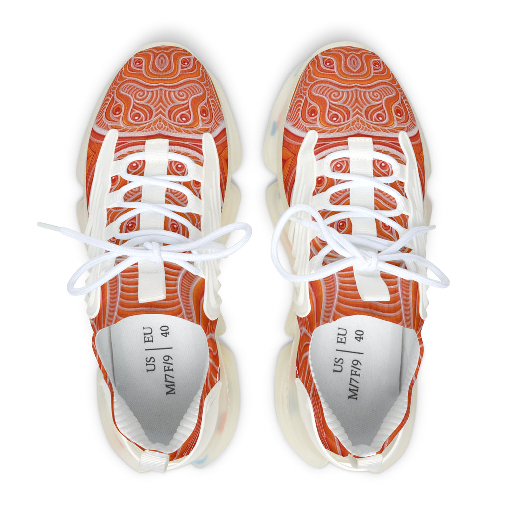 Women's Mesh Sneakers — Orange Abstract Wave Pattern Lightweight Running Shoes #out866900