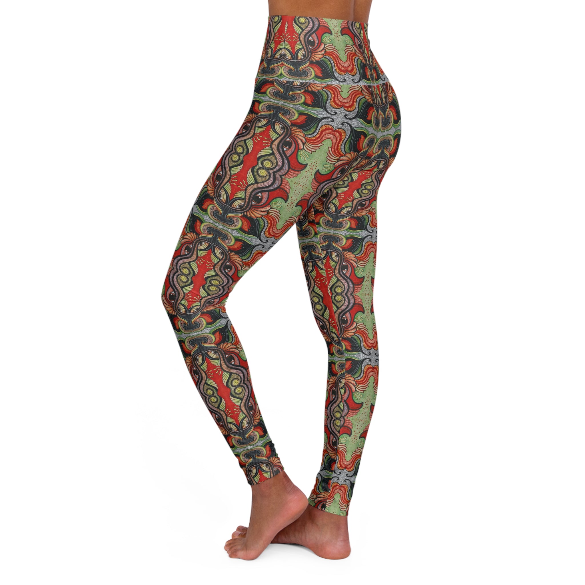 High-Waist Yoga Leggings — Abstract Earth-Tone Patterned Activewear #g6456788
