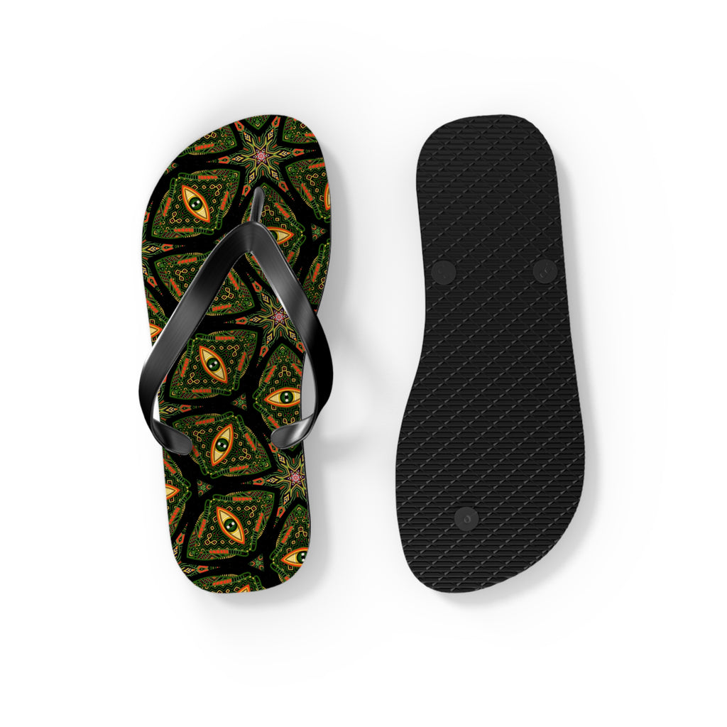 Kaleidoscope Green Pattern Flip Flops — Boho Summer Beach Sandals #k9753