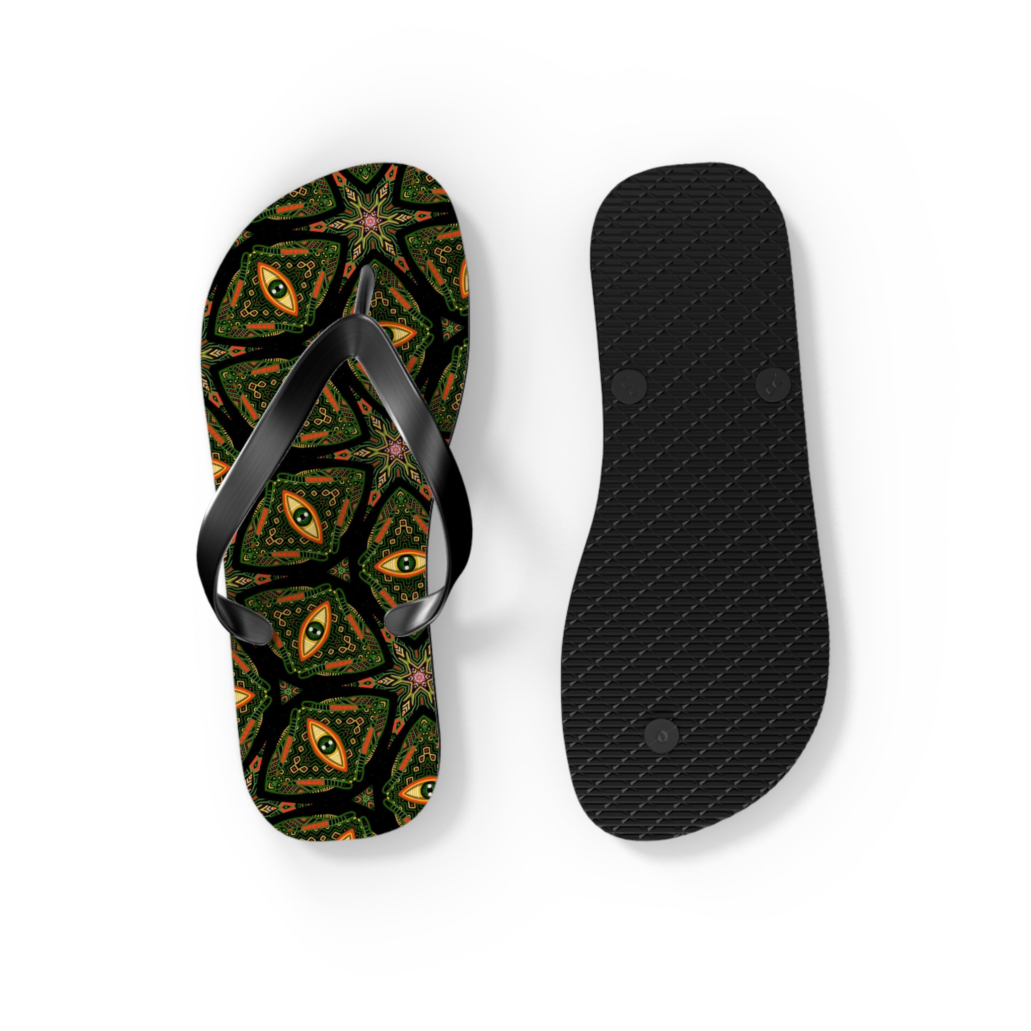 Kaleidoscope Green Pattern Flip Flops — Boho Summer Beach Sandals #k9753
