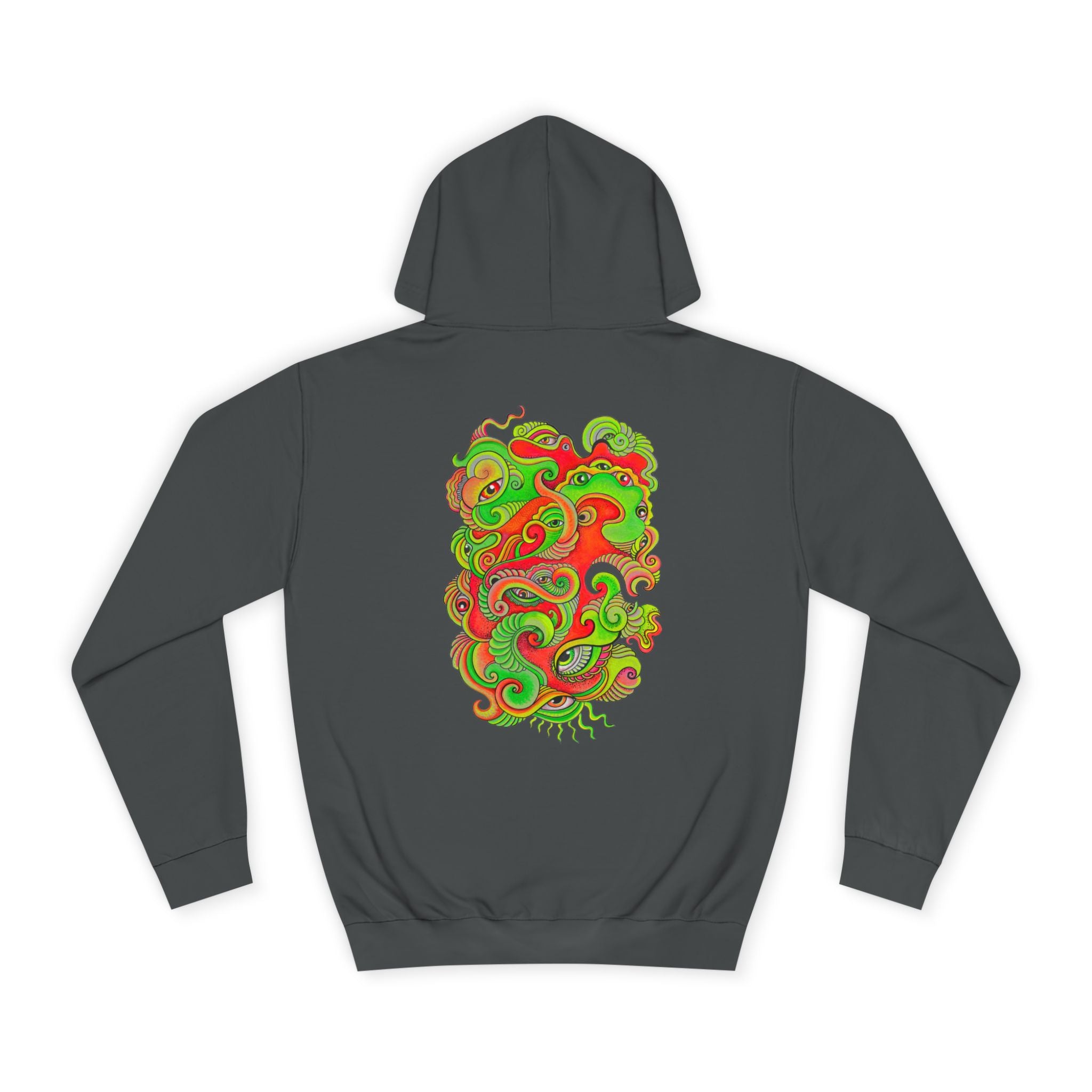 Psychedelic Swirl Hoodie — Retro Green & Red Abstract Graphic #f987456