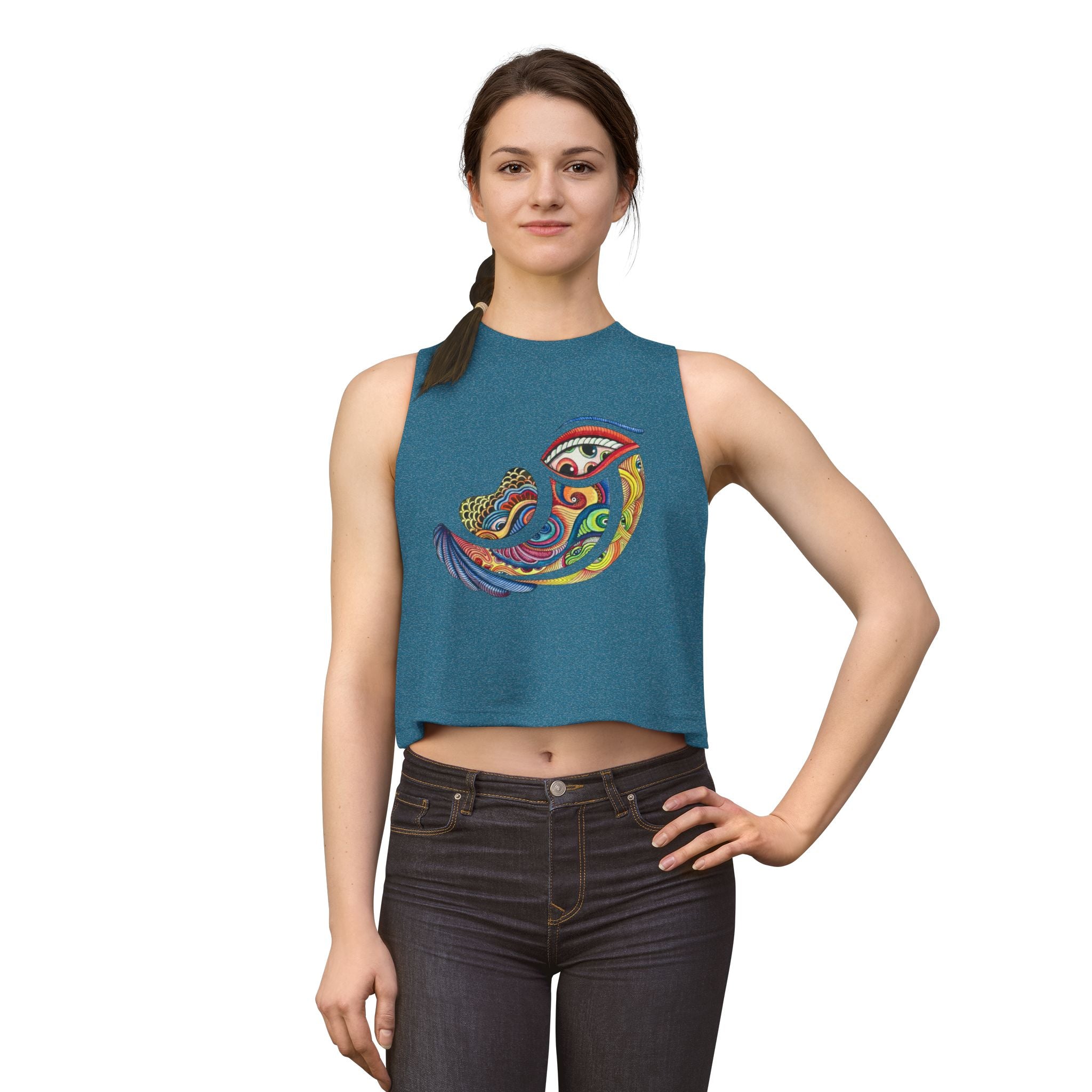 Crop Top — Colorful Psychedelic Bird Illustration Tank for Women #a364