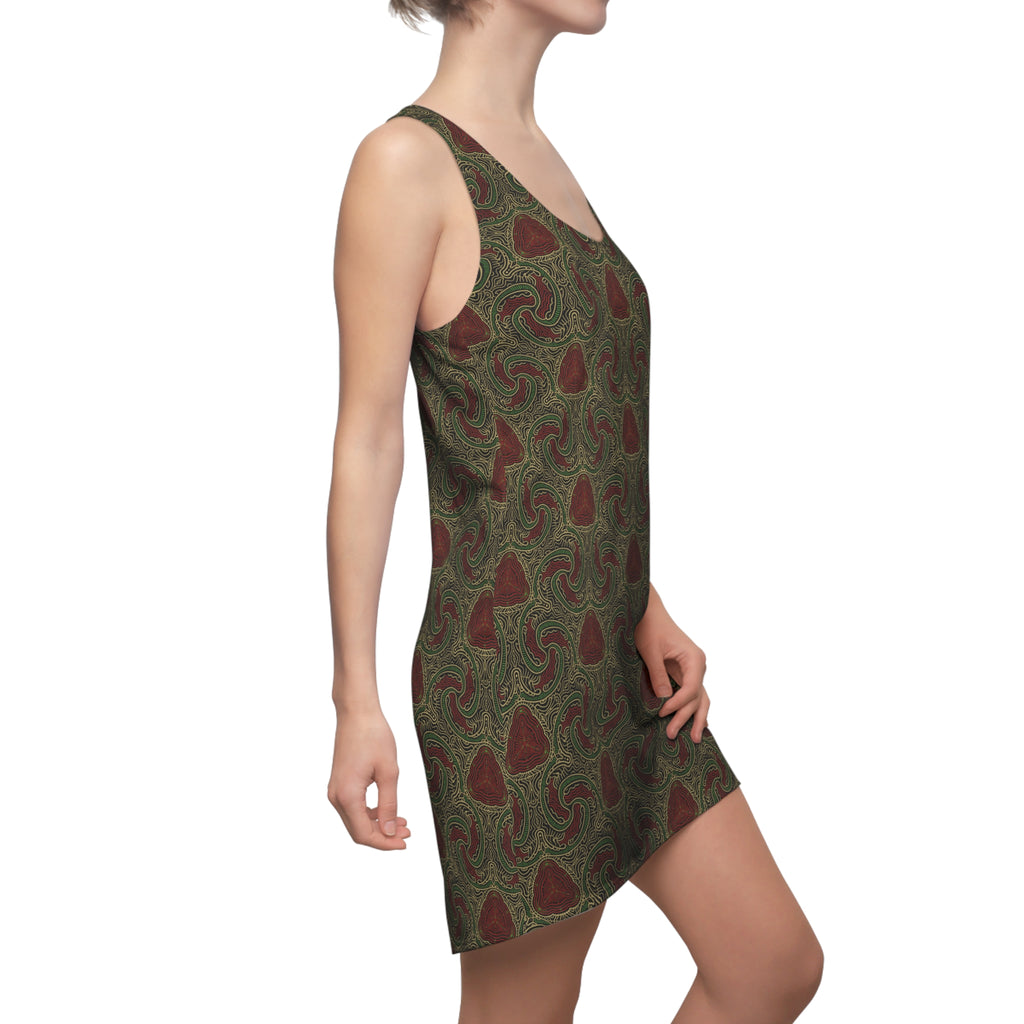Boho Paisley Racerback Dress — Olive & Rust All-Over Print #451122233