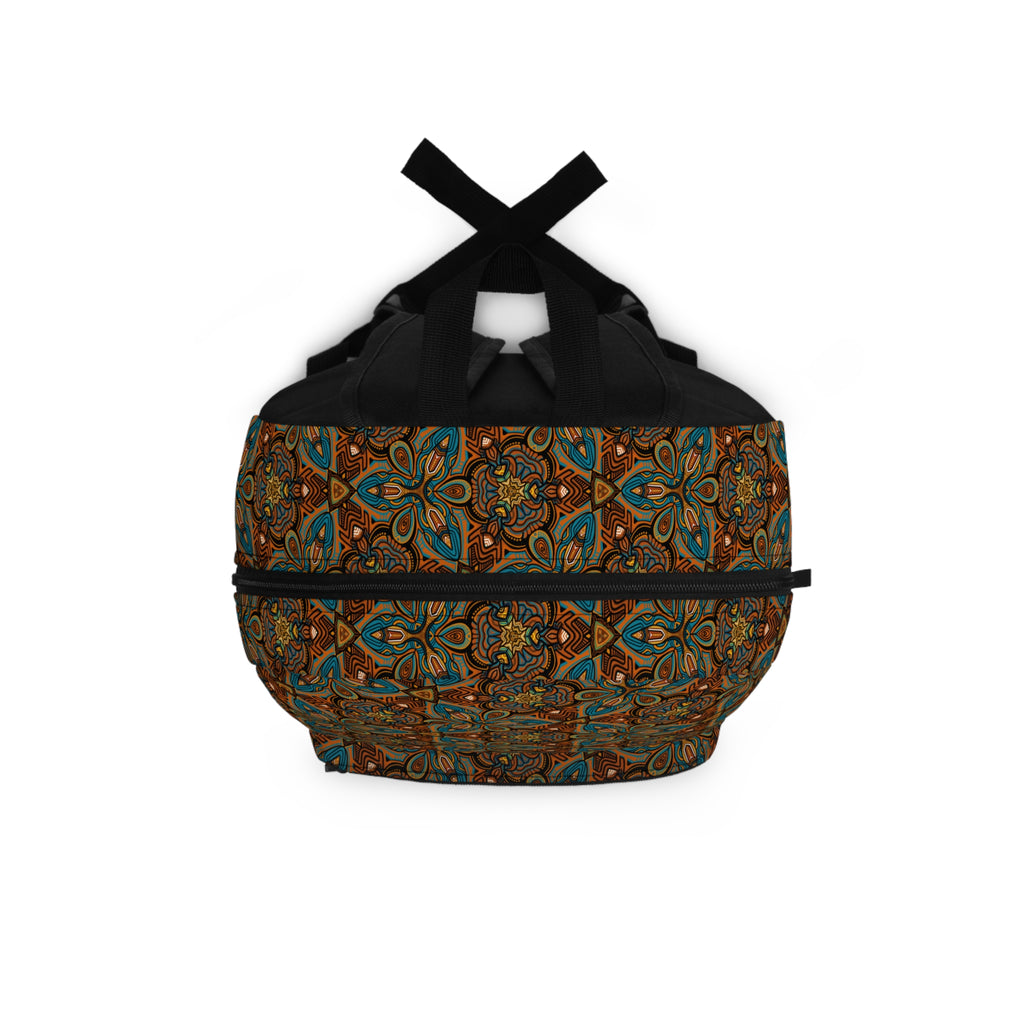 Boho Vintage Tile Backpack — Earthy Floral Geometric School & Travel Bag #tb6