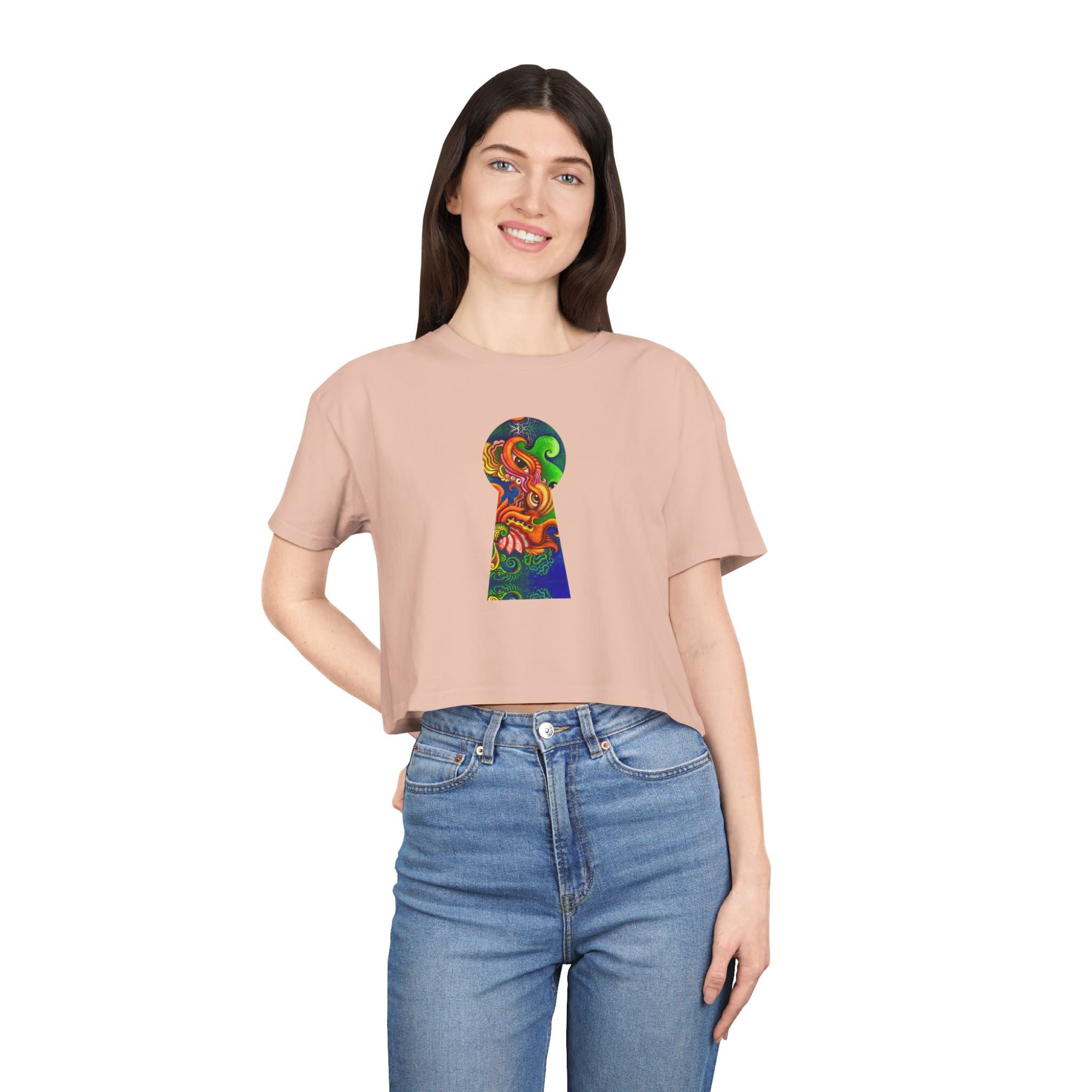 Psychedelic Keyhole Crop Tee — Colorful Abstract Floral Graphic Top #ctaf55