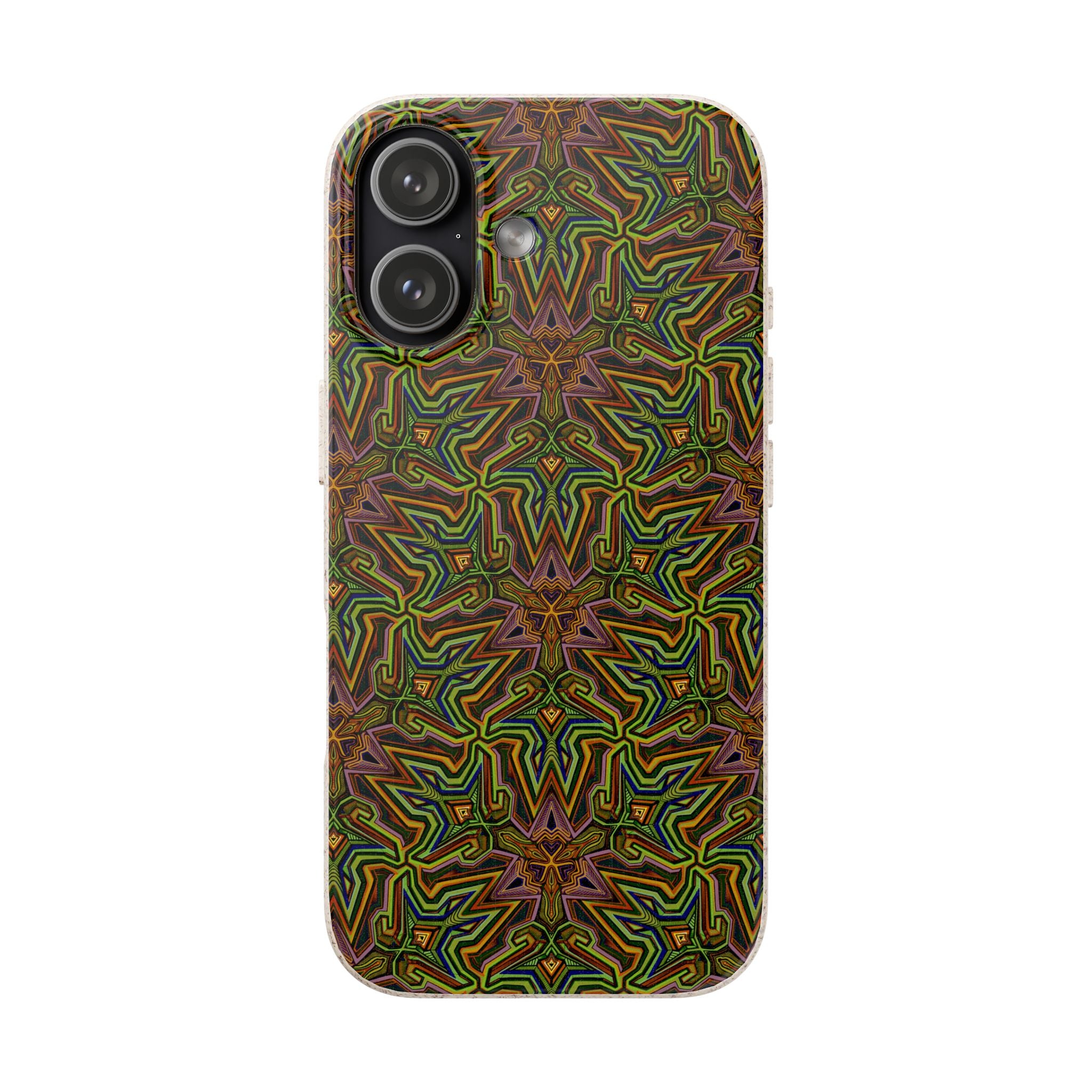 Biodegradable Phone Case — Earthy Green Kaleidoscope Pattern #c3