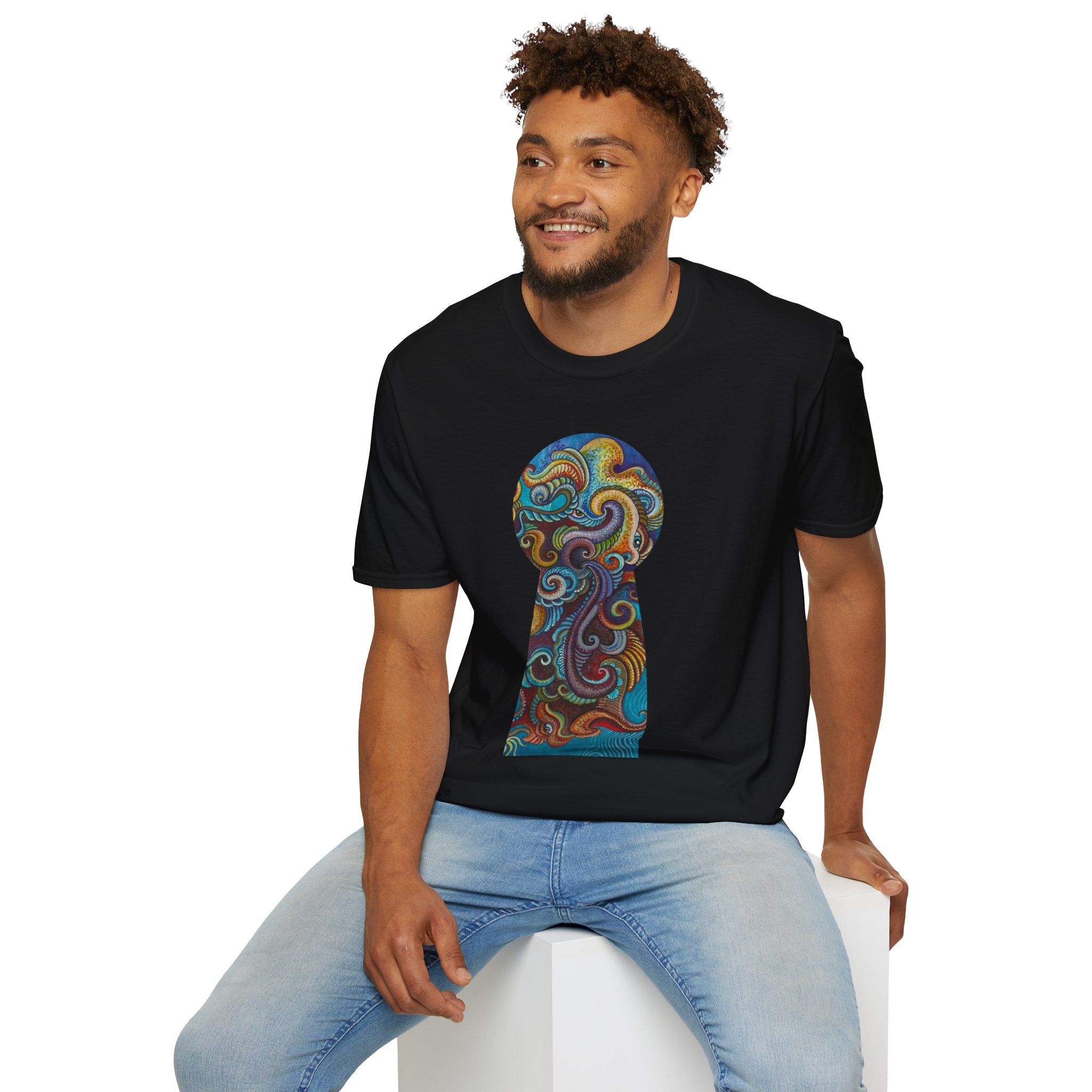 Psychedelic Keyhole T-Shirt — Colorful Swirl Art Tee #tsc8765