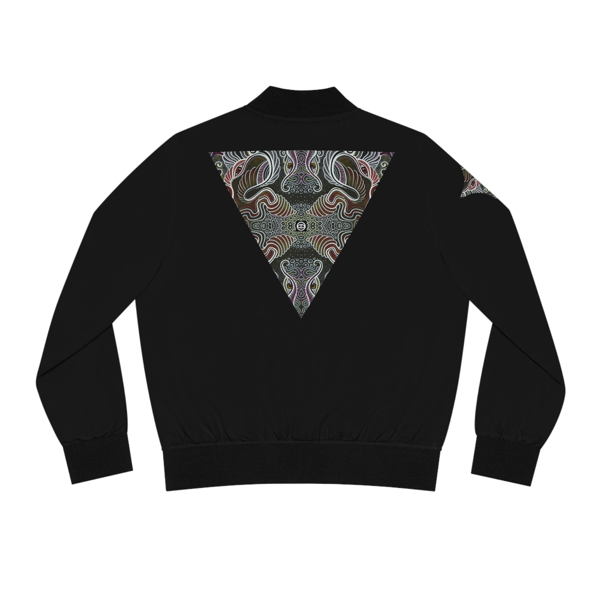 Women’s Black Bomber Jacket with Geometric Tribal Triangle Print #wbb215