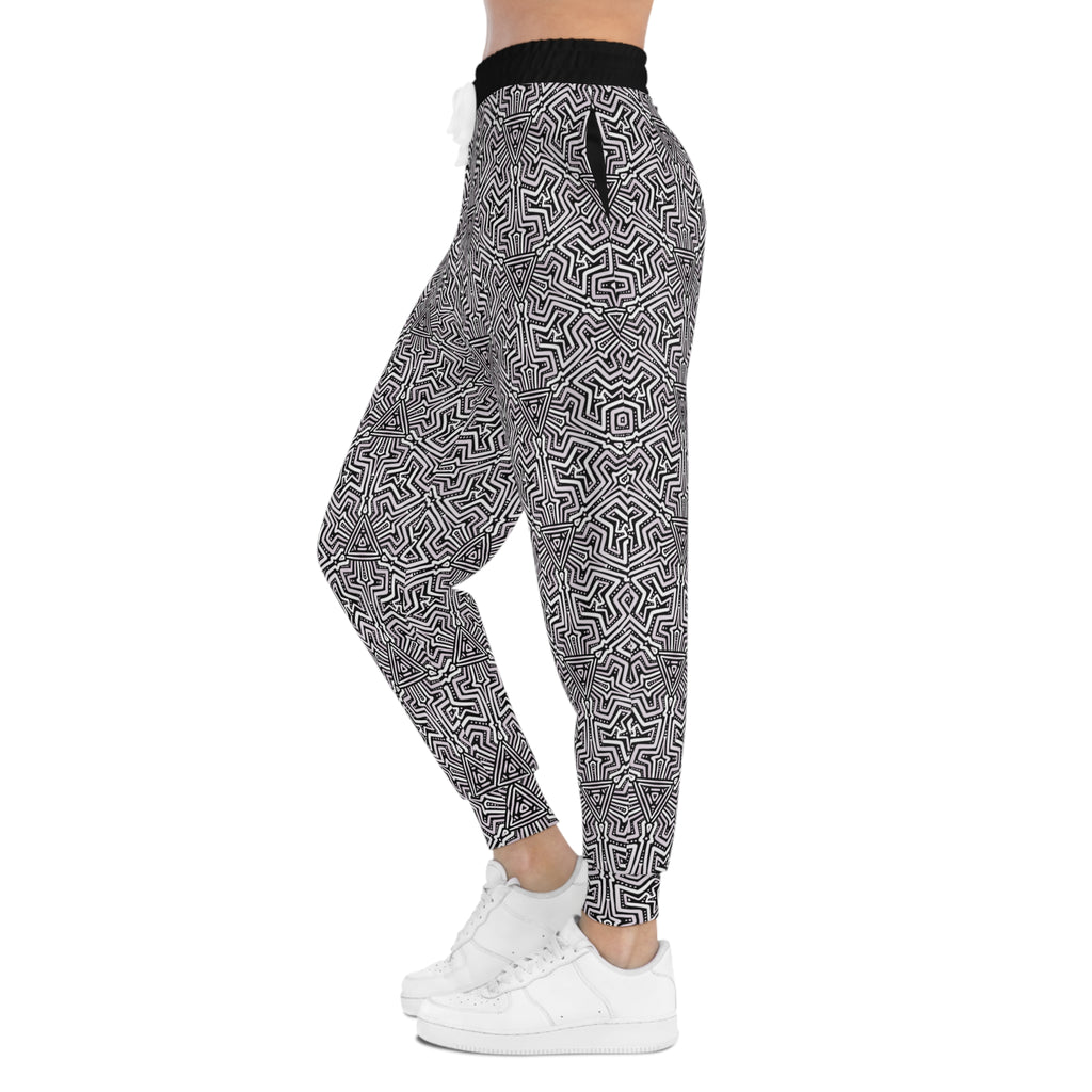 Geometric Maze Athletic Joggers — Black & White All-Over-Print #ah3