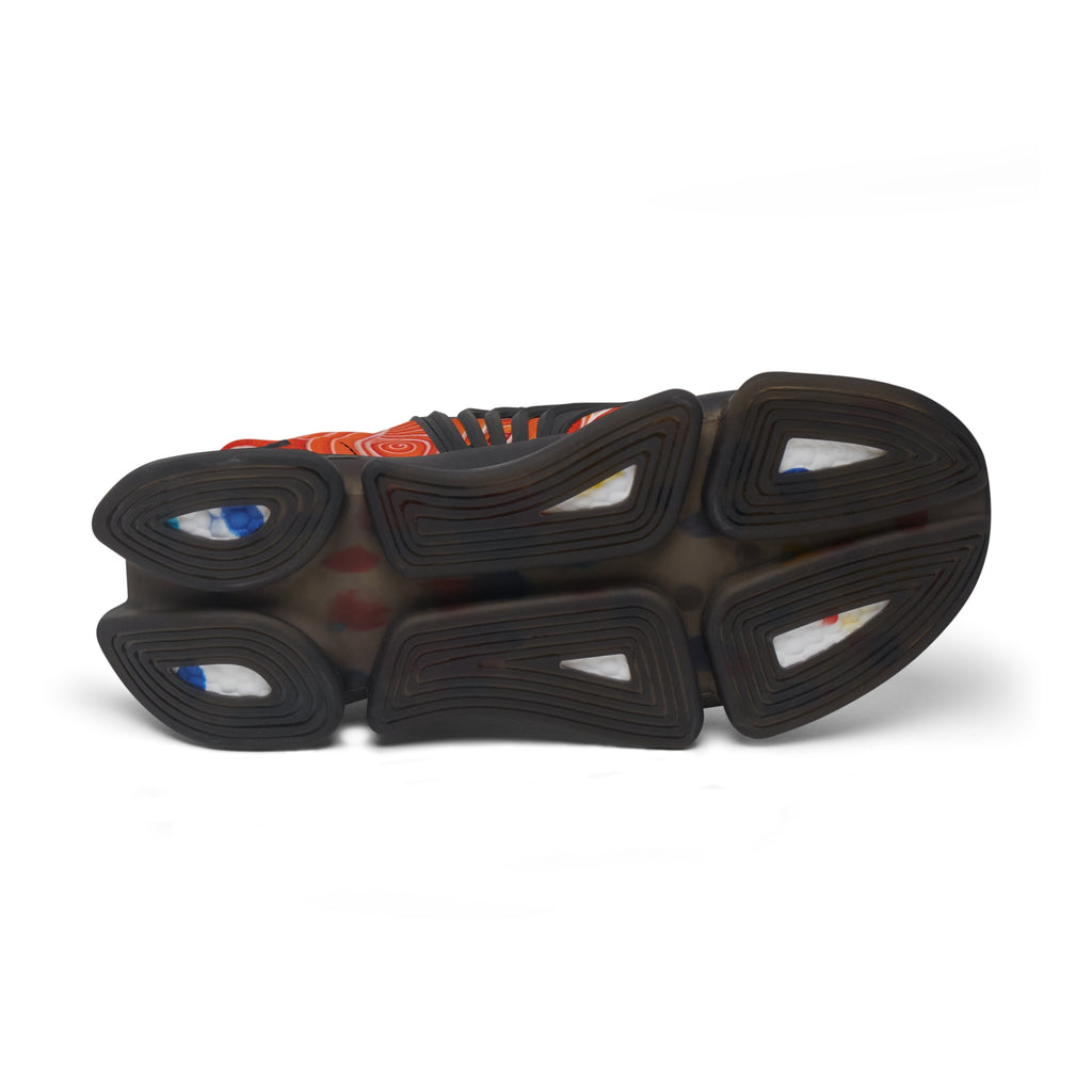 Women's Mesh Sneakers — Orange Abstract Wave Pattern Lightweight Running Shoes #out866900