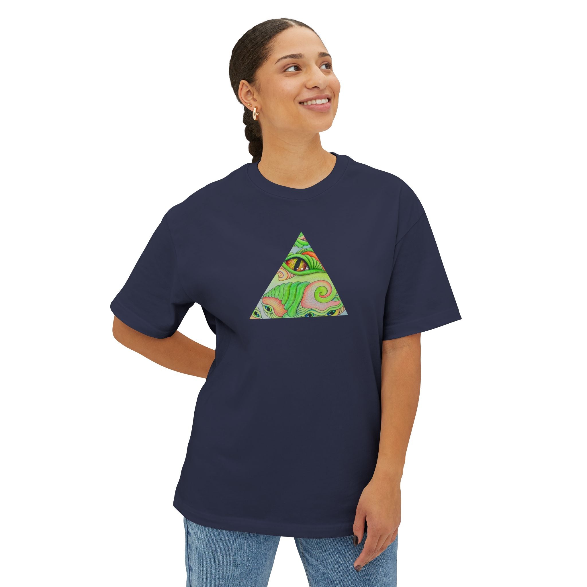 Psychedelic Triangle & Circle Graphic Tee — Retro Swirl Art T-Shirt #gr9523