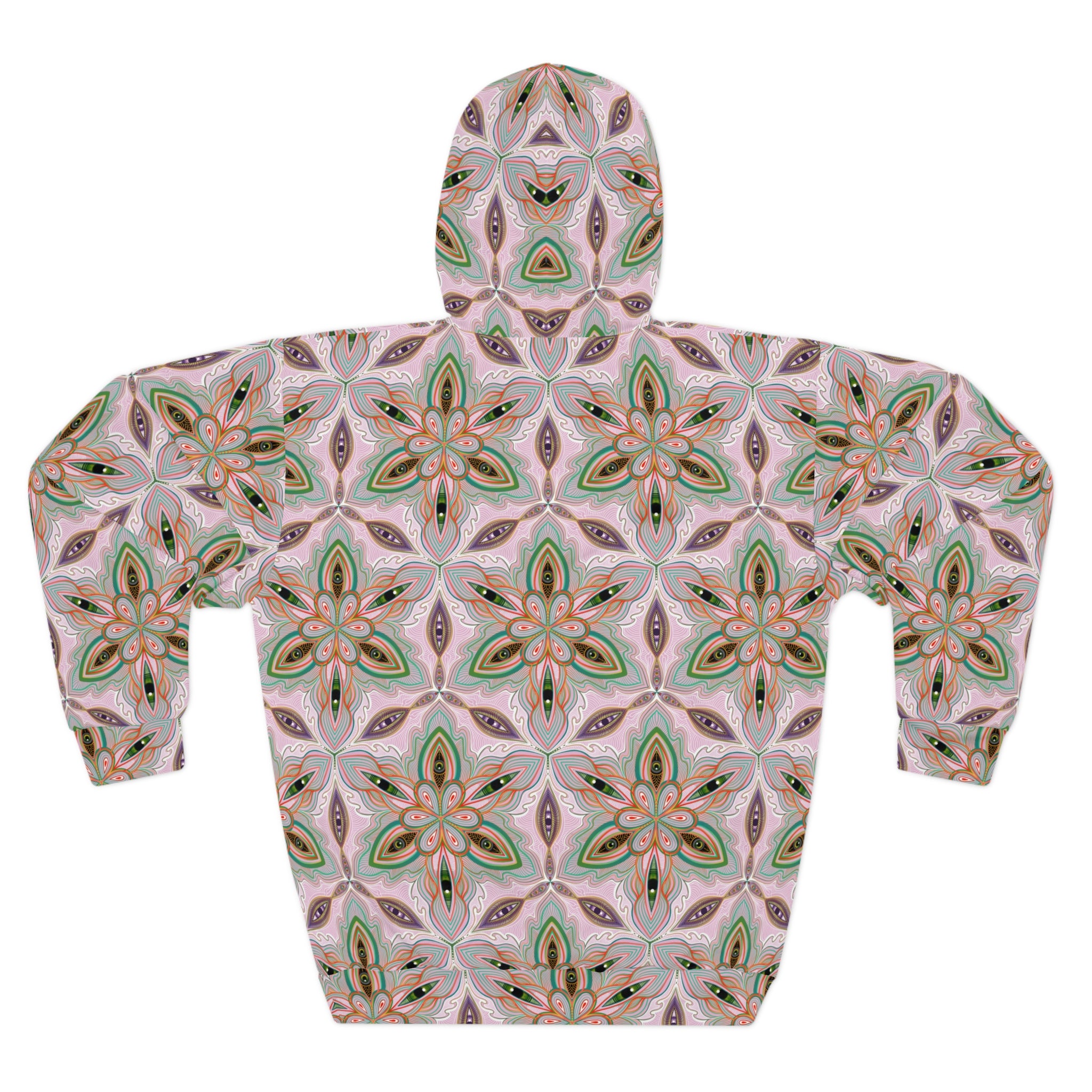 Pink Green Floral Kaleidoscope Hoodie — All-Over-Print Boho Pattern Pullover #as5682