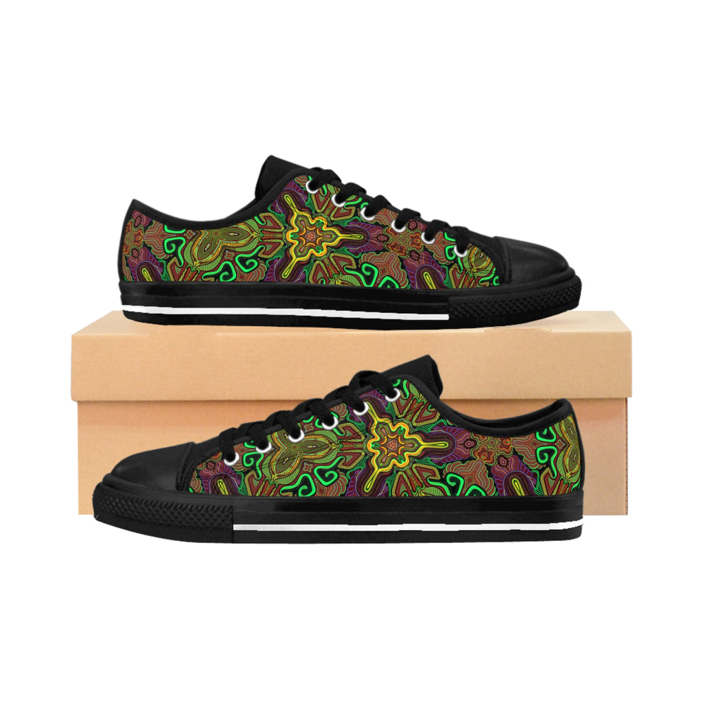 Women's Floral Psychedelic Low-Top Sneakers — Colorful Boho Canvas Shoes #kh7640