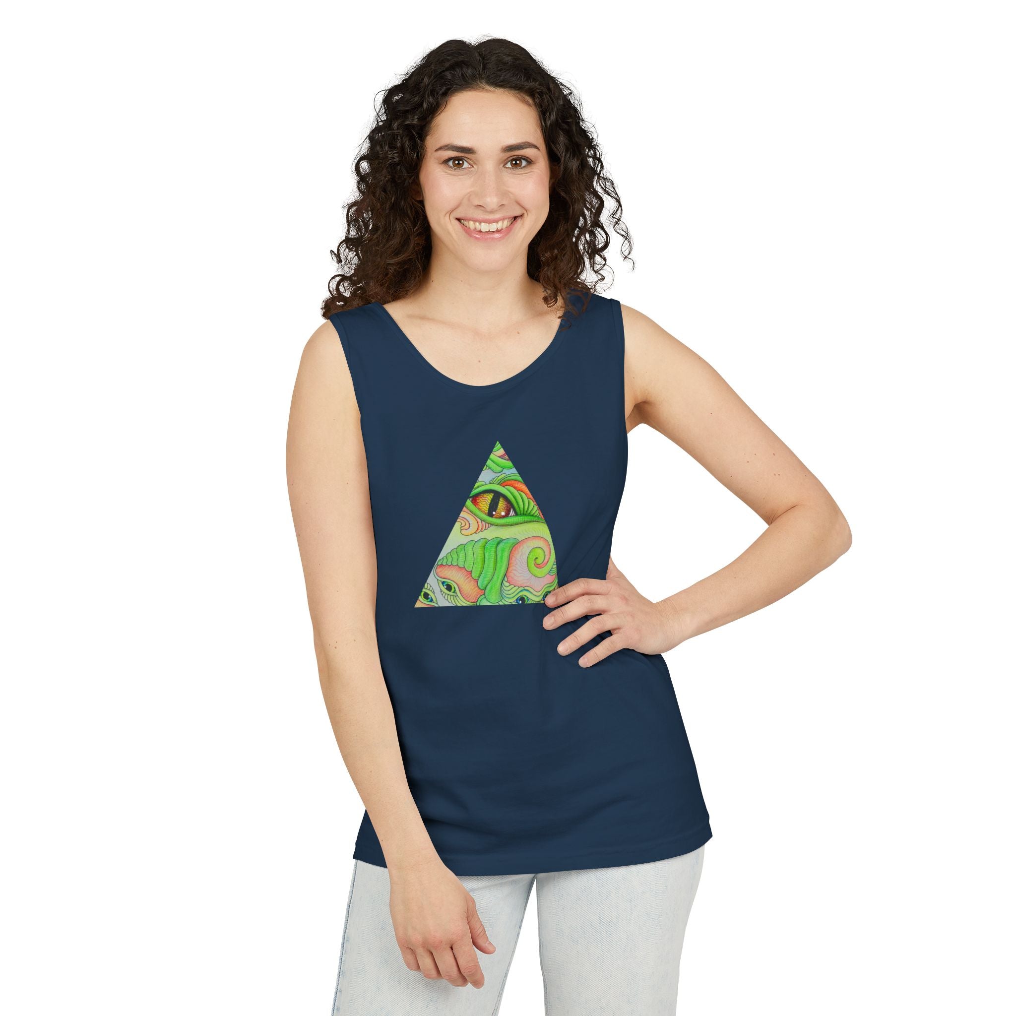 Psychedelic Triangle Tank Top — Green Swirl Eye Graphic #hg772225566