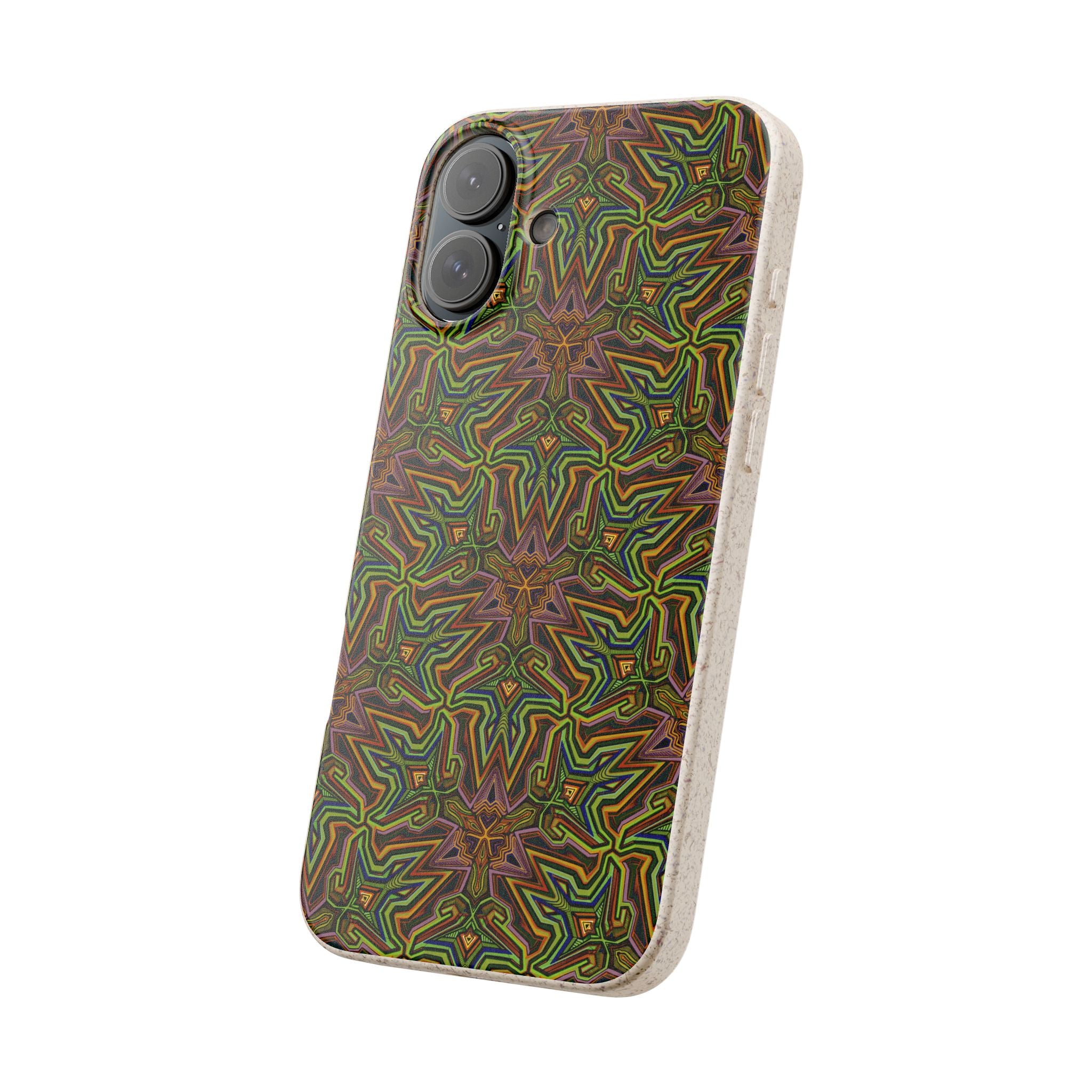 Biodegradable Phone Case — Earthy Green Kaleidoscope Pattern #c3