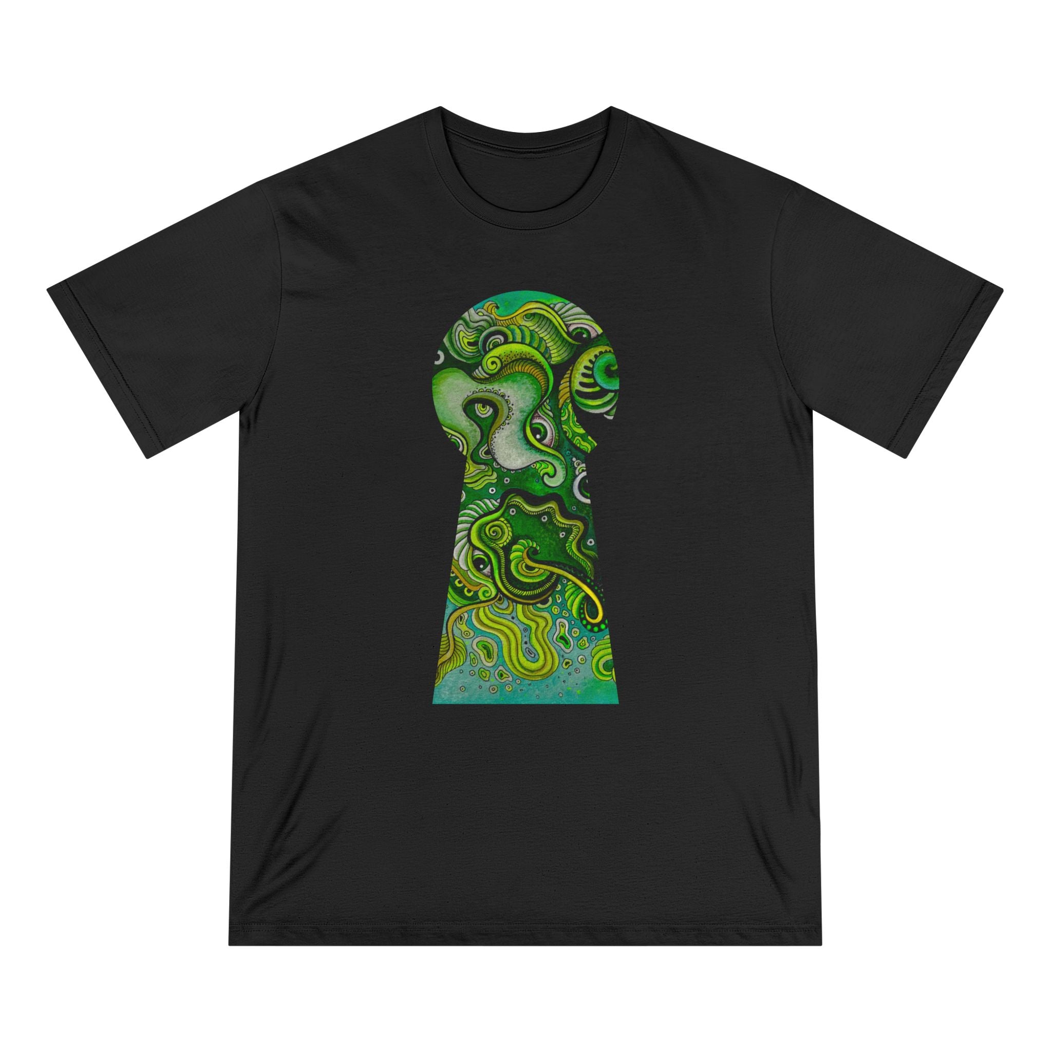 Keyhole Psychedelic T-Shirt — Green Abstract Art Tee #tsg219