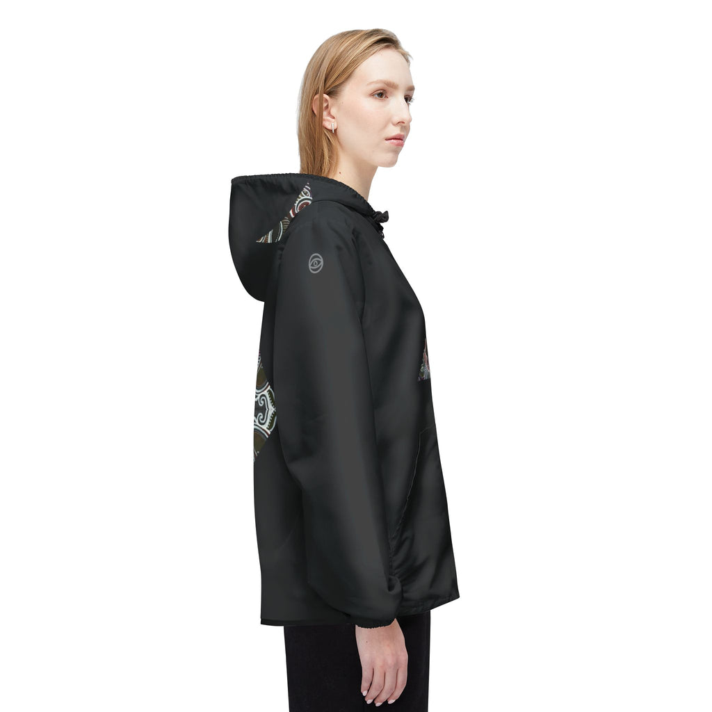 Abstract Triangle Pattern Windbreaker Jacket — Geometric Tribal Print Hooded Jacket #wj3421