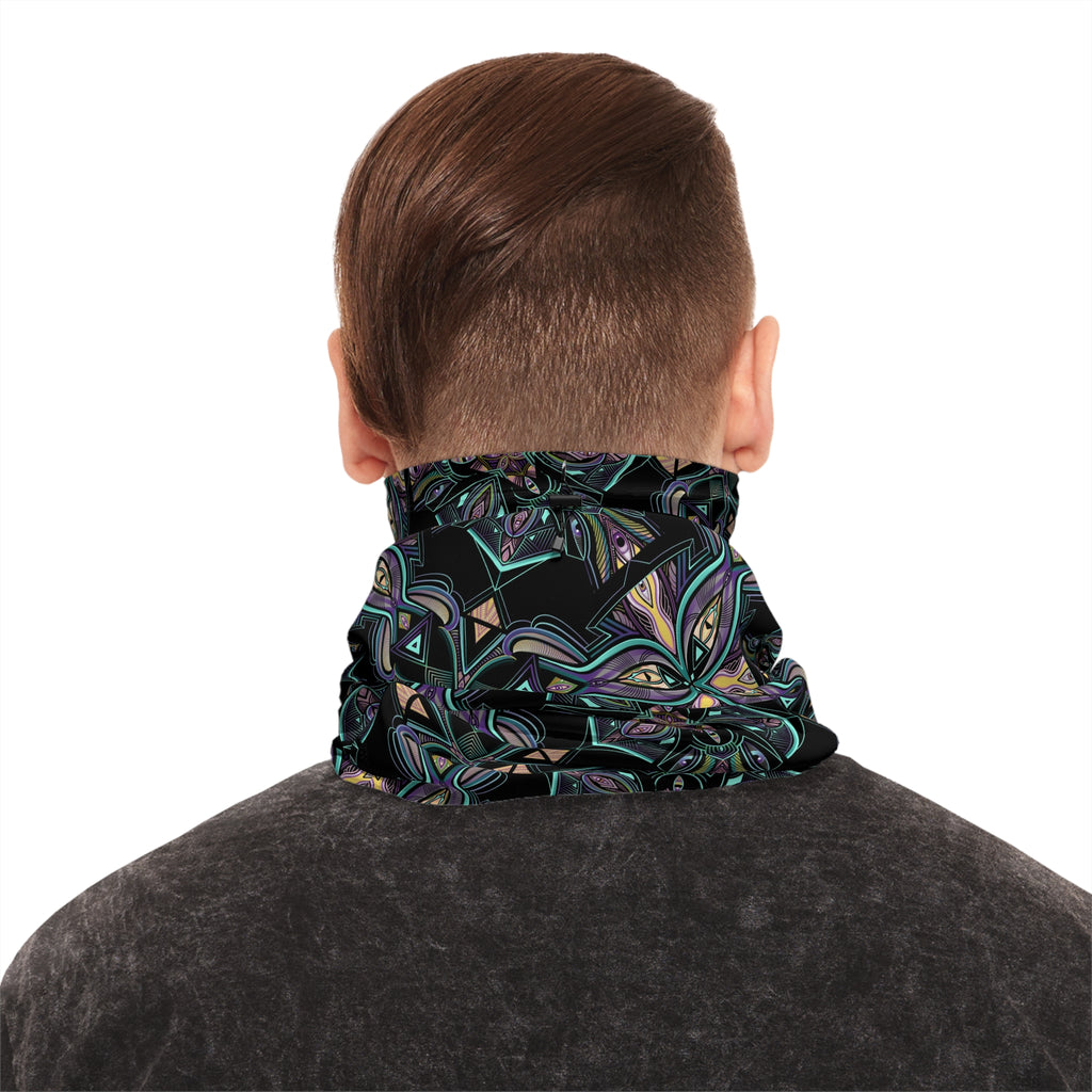Winter Neck Gaiter — Floral Kaleidoscope Drawstring Face Warmer #sd245725