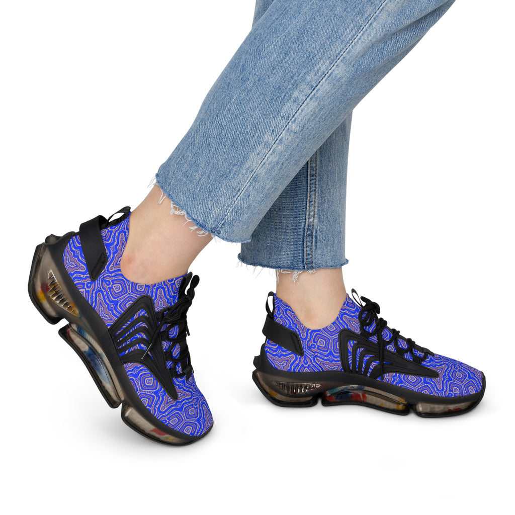 Mesh Sneakers — Blue Abstract Geo Pattern Women's Athletic Shoes #h975789