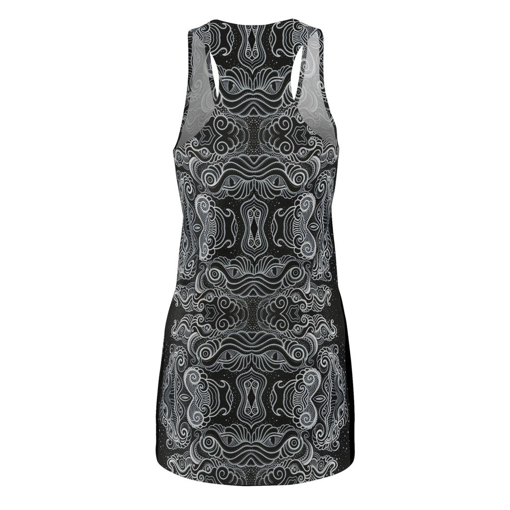 Women's Racerback Dress — Monochrome Ornamental Kaleidoscope Print #dm231