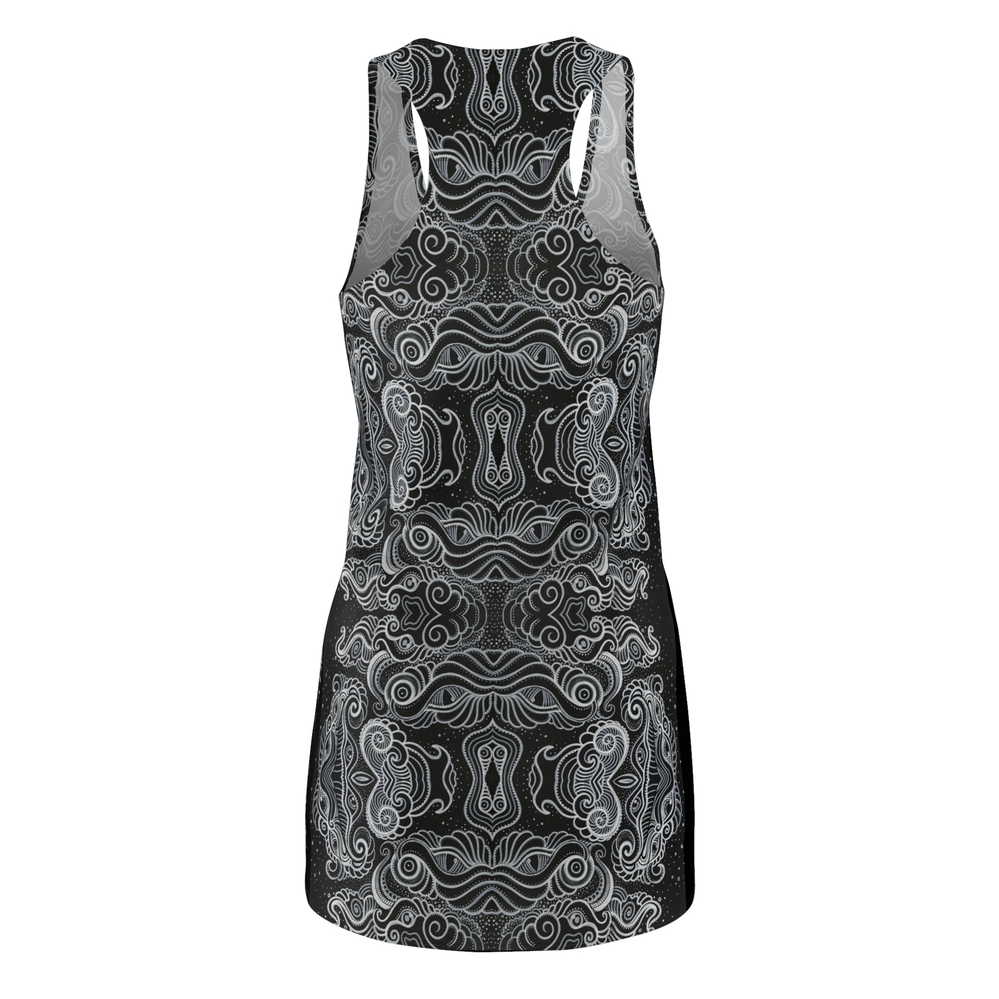 Women's Racerback Dress — Monochrome Ornamental Kaleidoscope Print #dm231