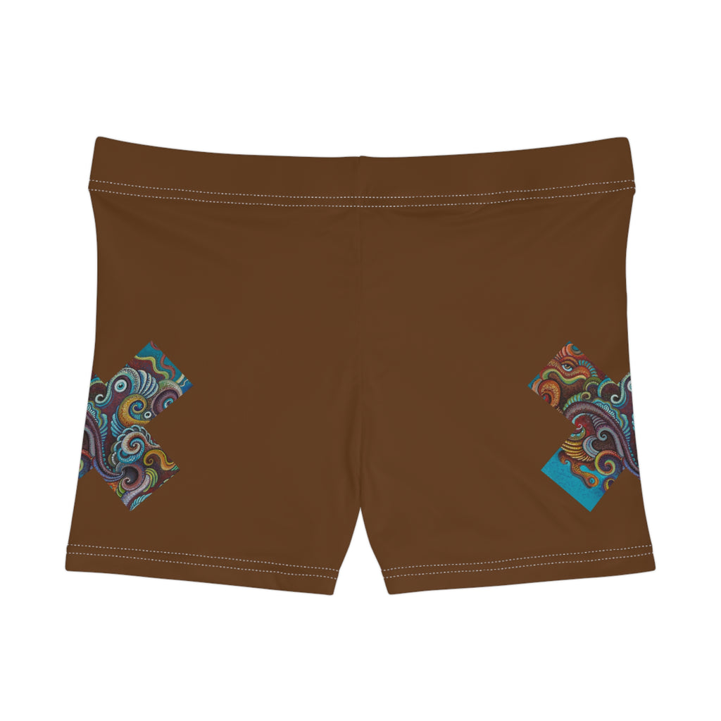 Women's Shorts — Brown Boho Swirl Accent Active Shorts #s09466