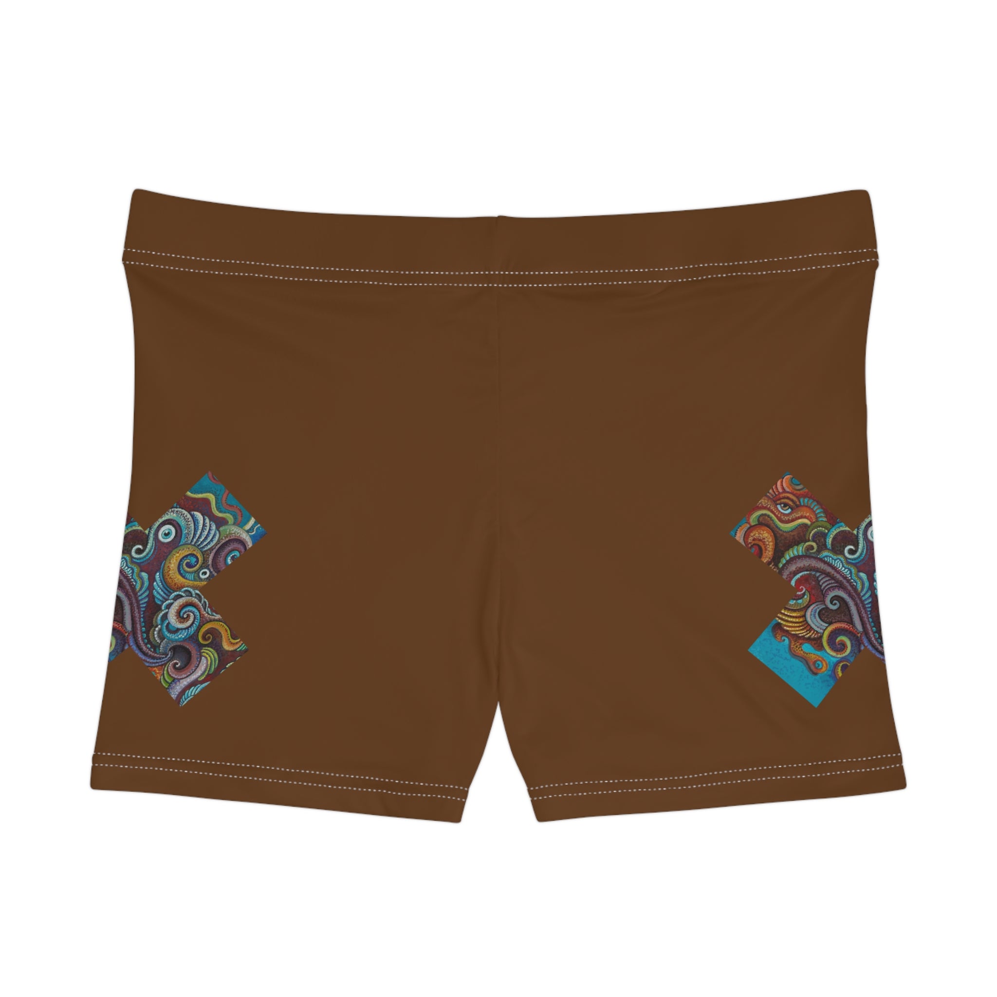 Women's Shorts — Brown Boho Swirl Accent Active Shorts #s09466