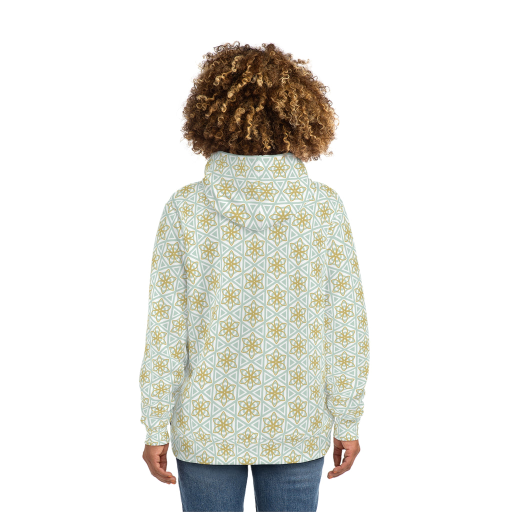 Geometric Star Pattern Hoodie — Gold & Mint All-Over Print #u356782