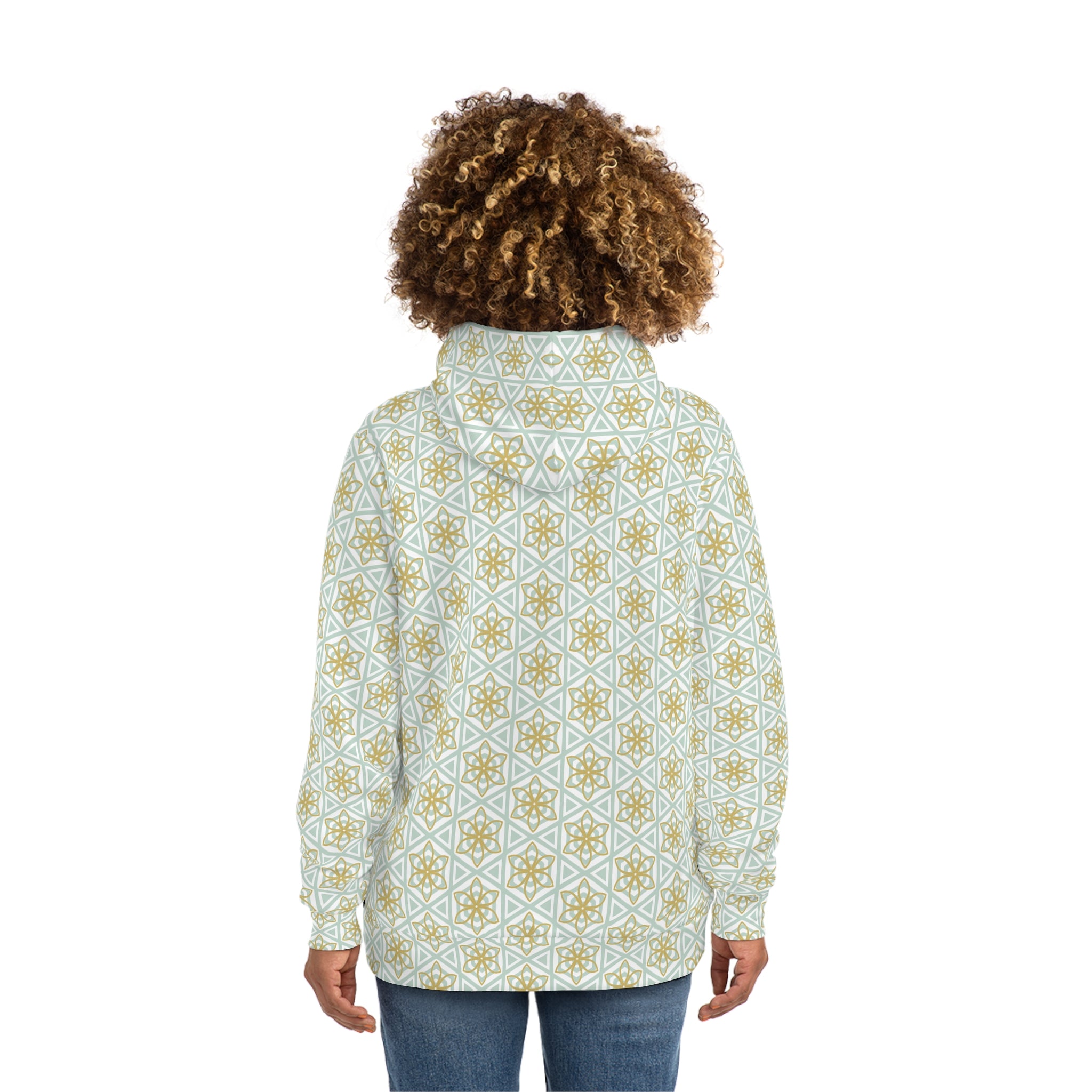 Geometric Star Pattern Hoodie — Gold & Mint All-Over Print #u356782