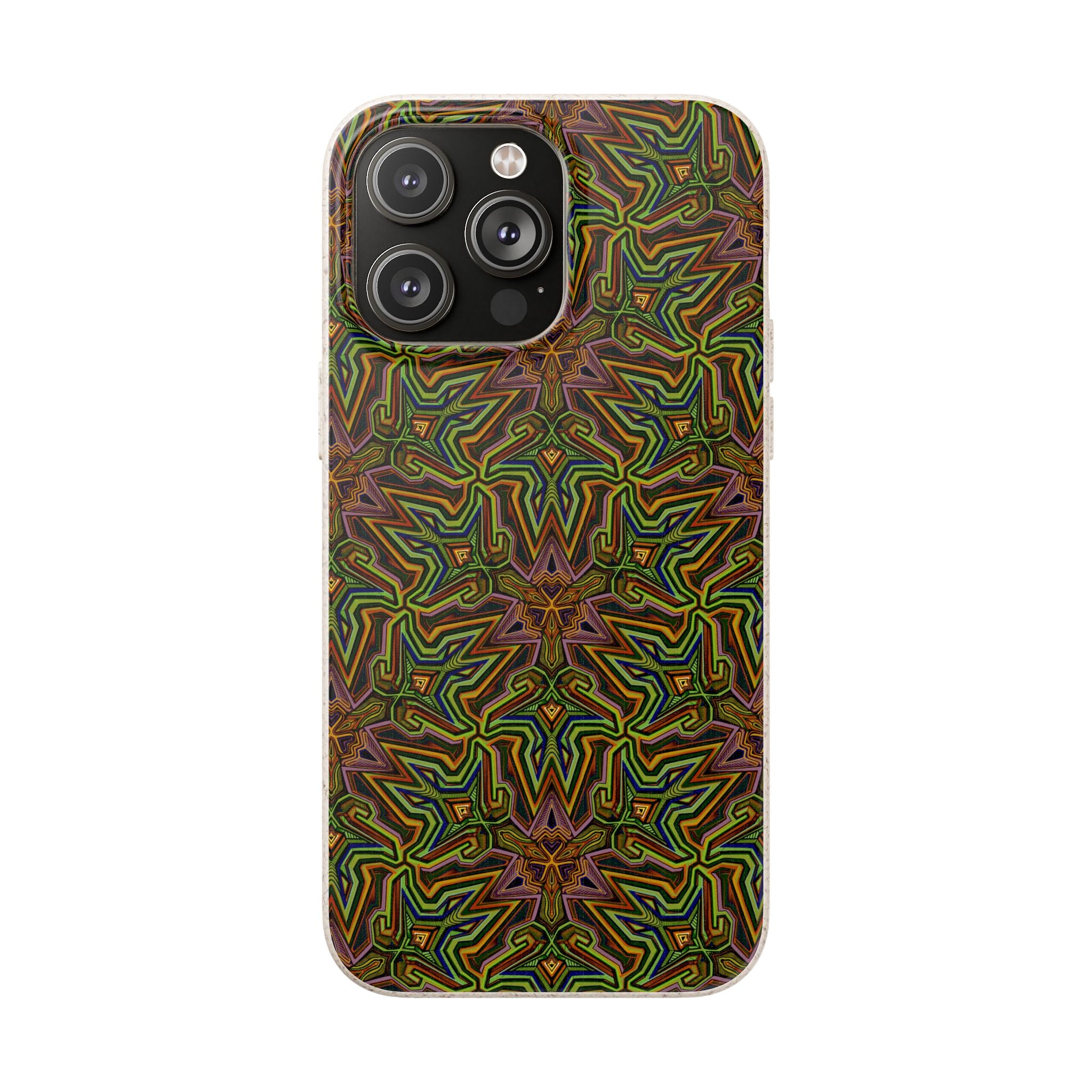 Biodegradable Phone Case — Earthy Green Kaleidoscope Pattern #c3
