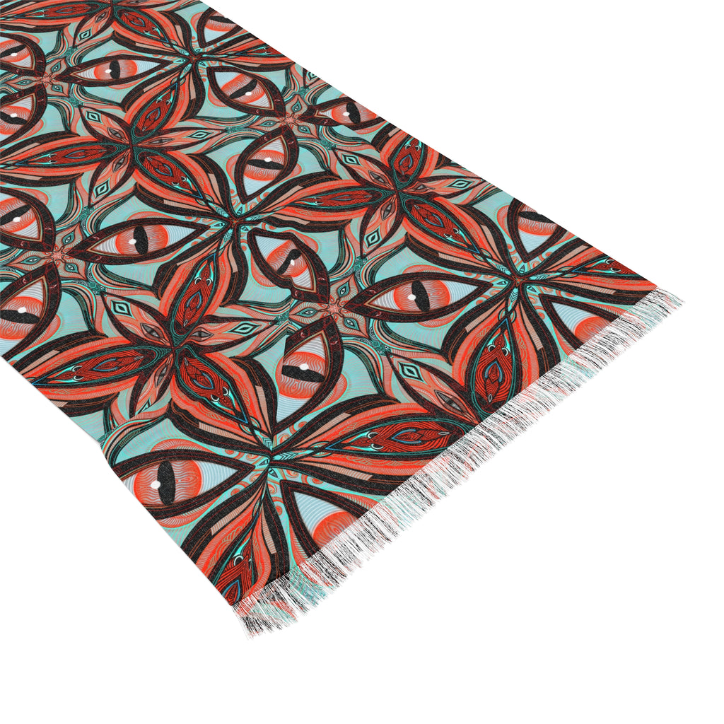 Geometric Floral Light Scarf — Boho Red & Teal Patterned Wrap #ij83798