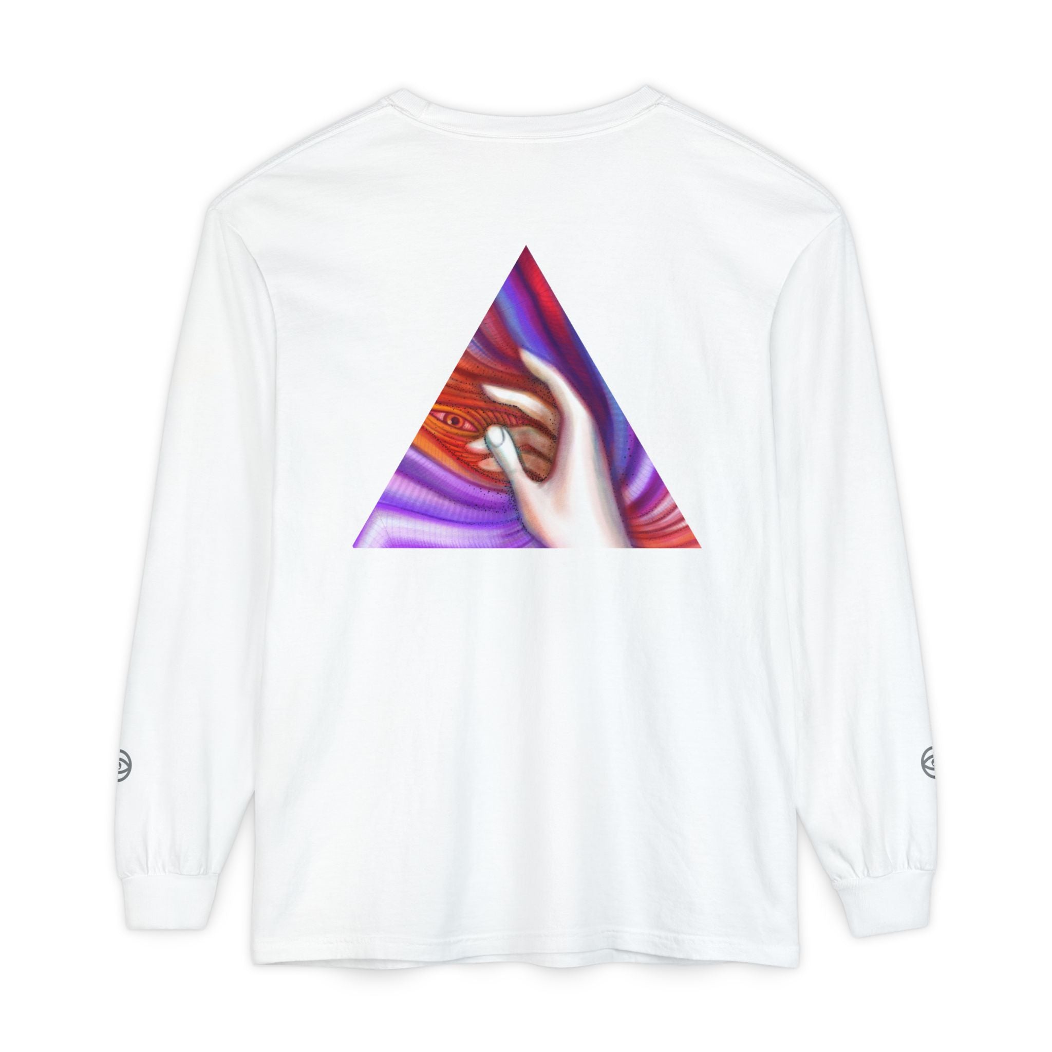 Long Sleeve T-Shirt — Triangular Hand Art Graphic (White) #sh26774