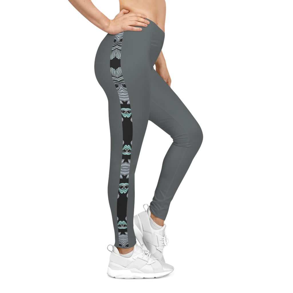 Floral Stripe Women’s Leggings — Grey Side-Panel Botanical Print #g976468