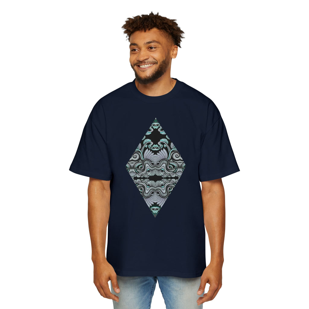Men's Oversized Tee — Geometric Wave Pattern Diamond & Back Panel Graphic #gwp21