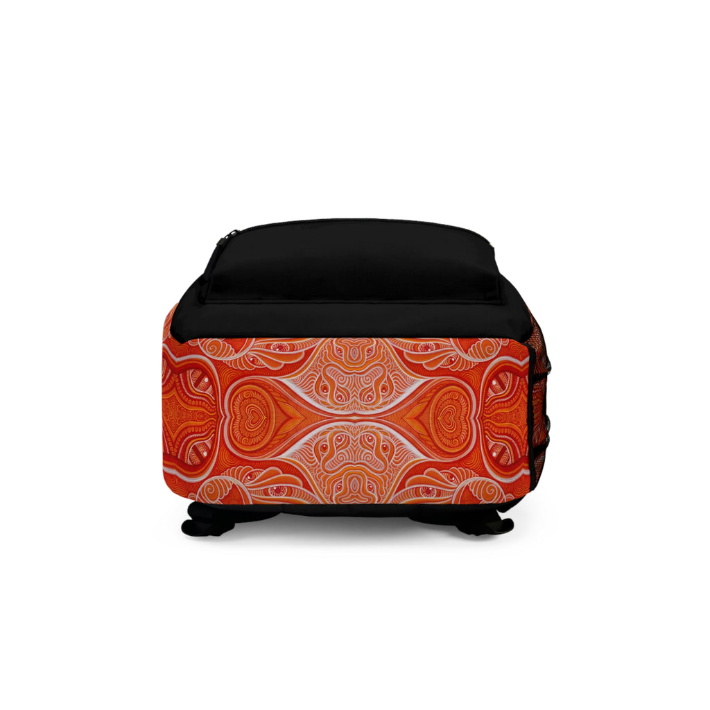 Keyhole Heart Pattern Backpack — Orange Paisley Accent Daypack #te986