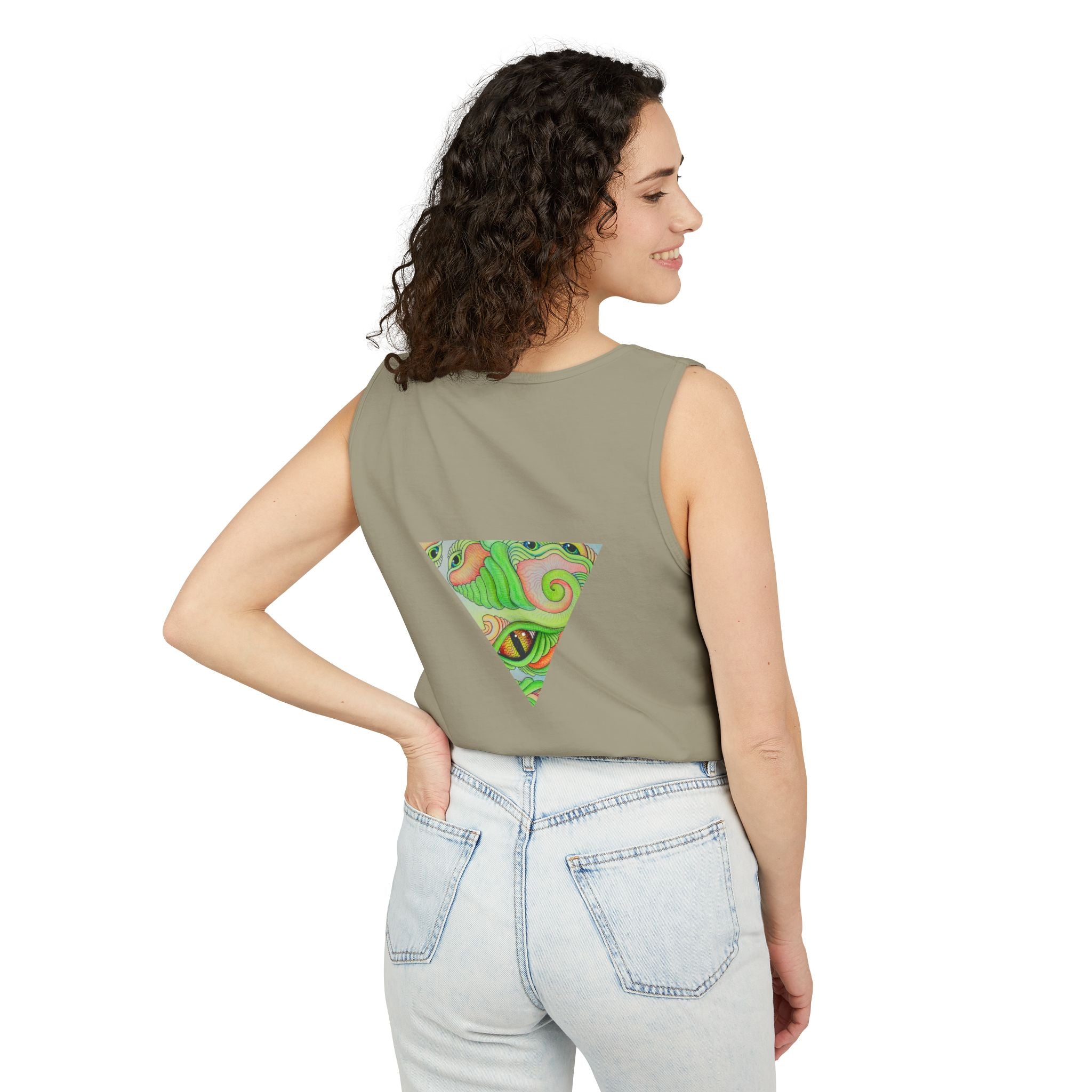 Psychedelic Triangle Tank Top — Green Swirl Eye Graphic #hg772225566