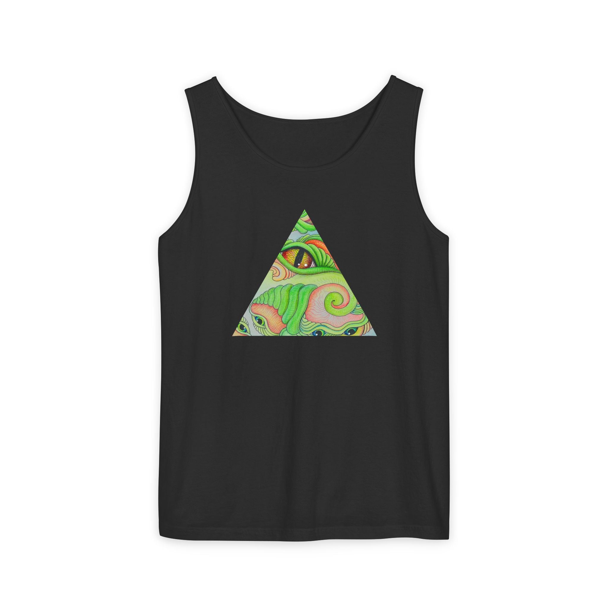 Psychedelic Triangle Tank Top — Green Swirl Eye Graphic #hg772225566