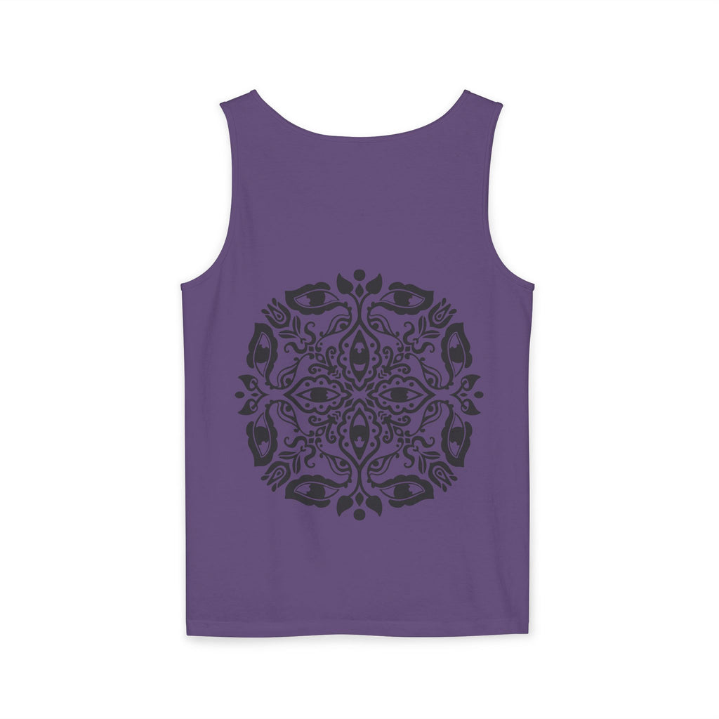Boho Mandala Tank Top — Black Floral Circular Graphic Tank #fr3