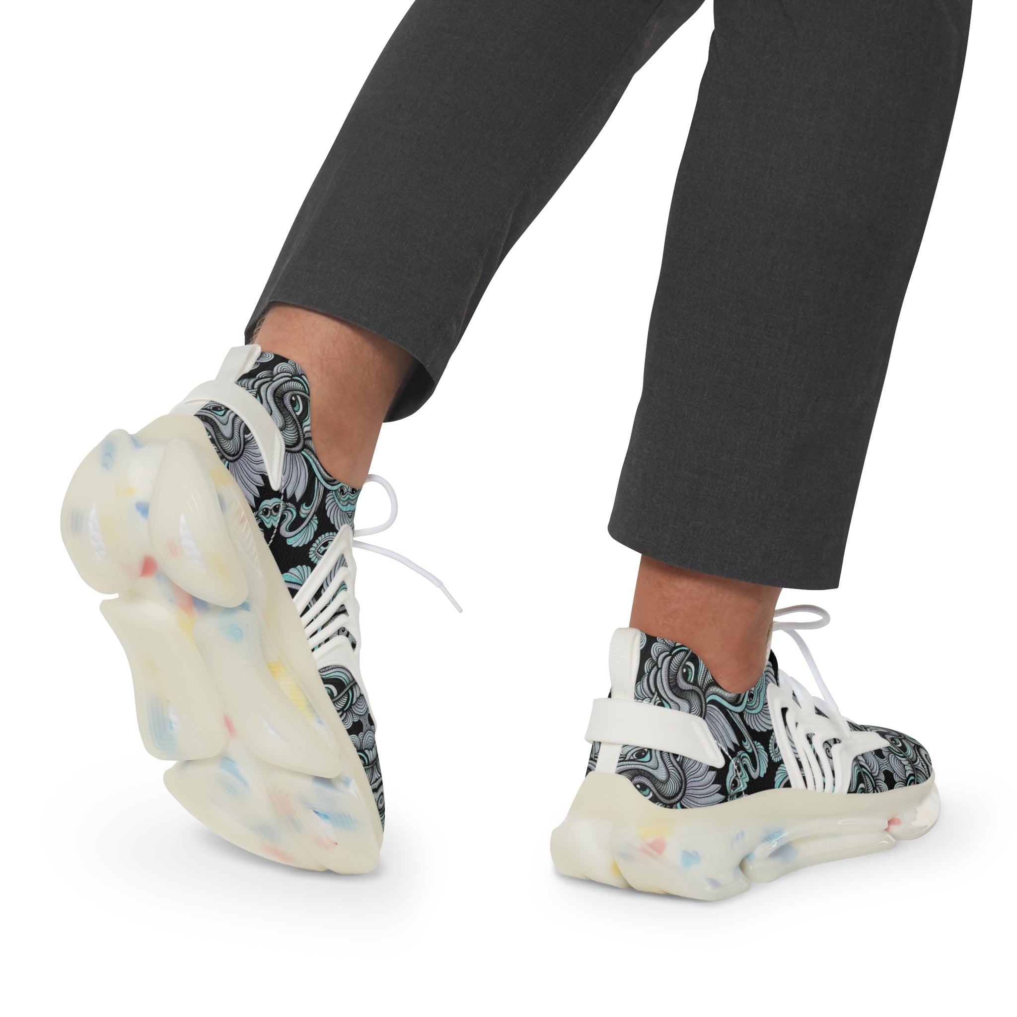 Men's Mesh Sneakers — Abstract Swirl Pattern Athletic Shoes #jf9765