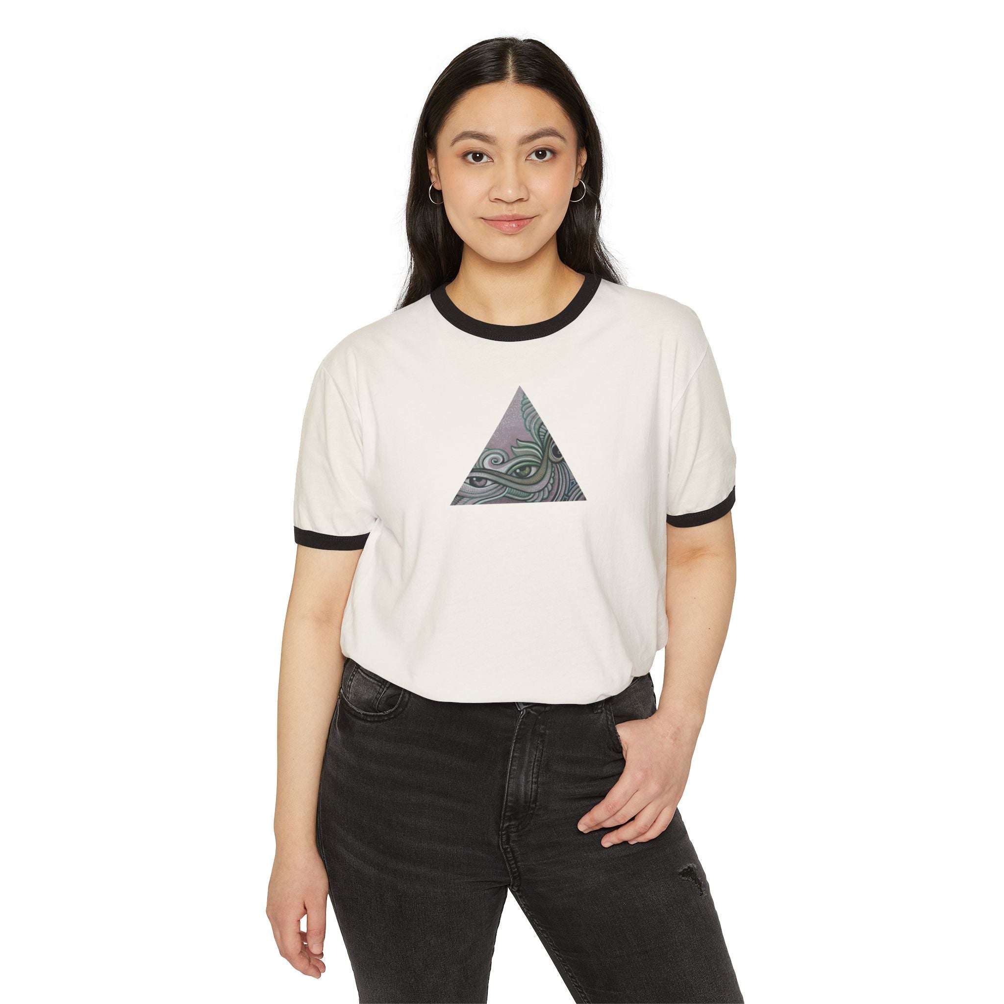 Ringer T-Shirt — Tribal Wave Triangle & Keyhole Graphic #hf74211