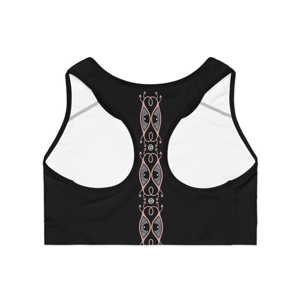Black Racerback Sports Bra with Rose Gold Celtic Center Stripe — Athletic Yoga Crop Top #h975387