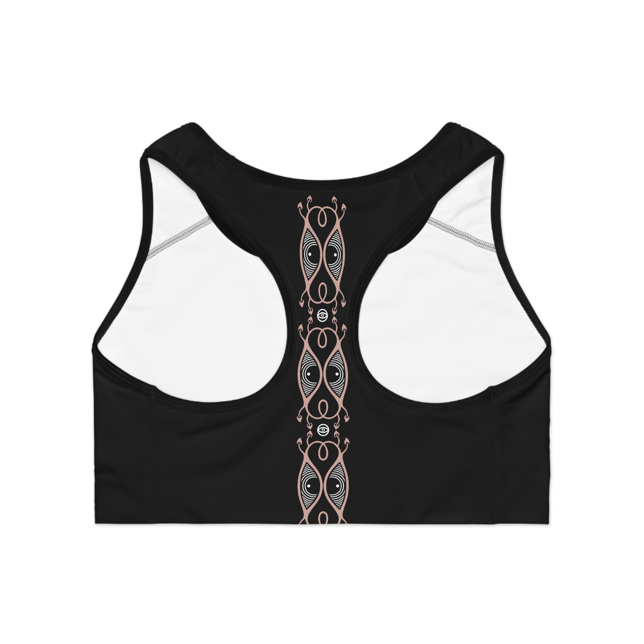 Black Racerback Sports Bra with Rose Gold Celtic Center Stripe — Athletic Yoga Crop Top #h975387