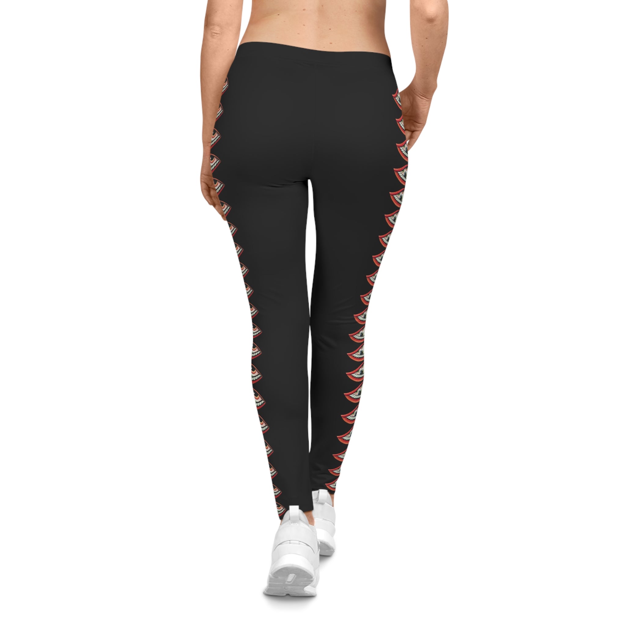 Eye-Stripe Women's Leggings — Black Side-Eye Pattern Yoga & Casual Pants #hgd0088633