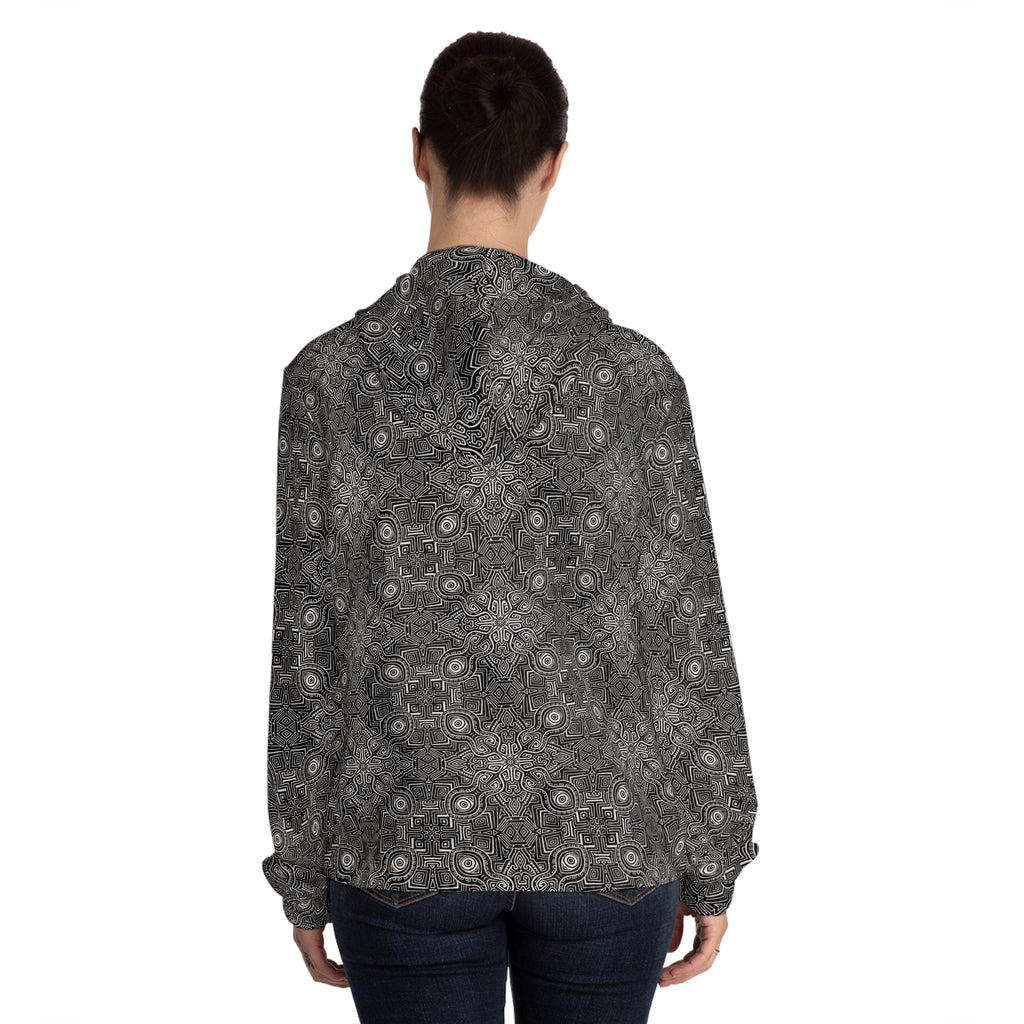 Patterned Women’s Zip Hoodie — Black Geometric All-Over Print #s2345522