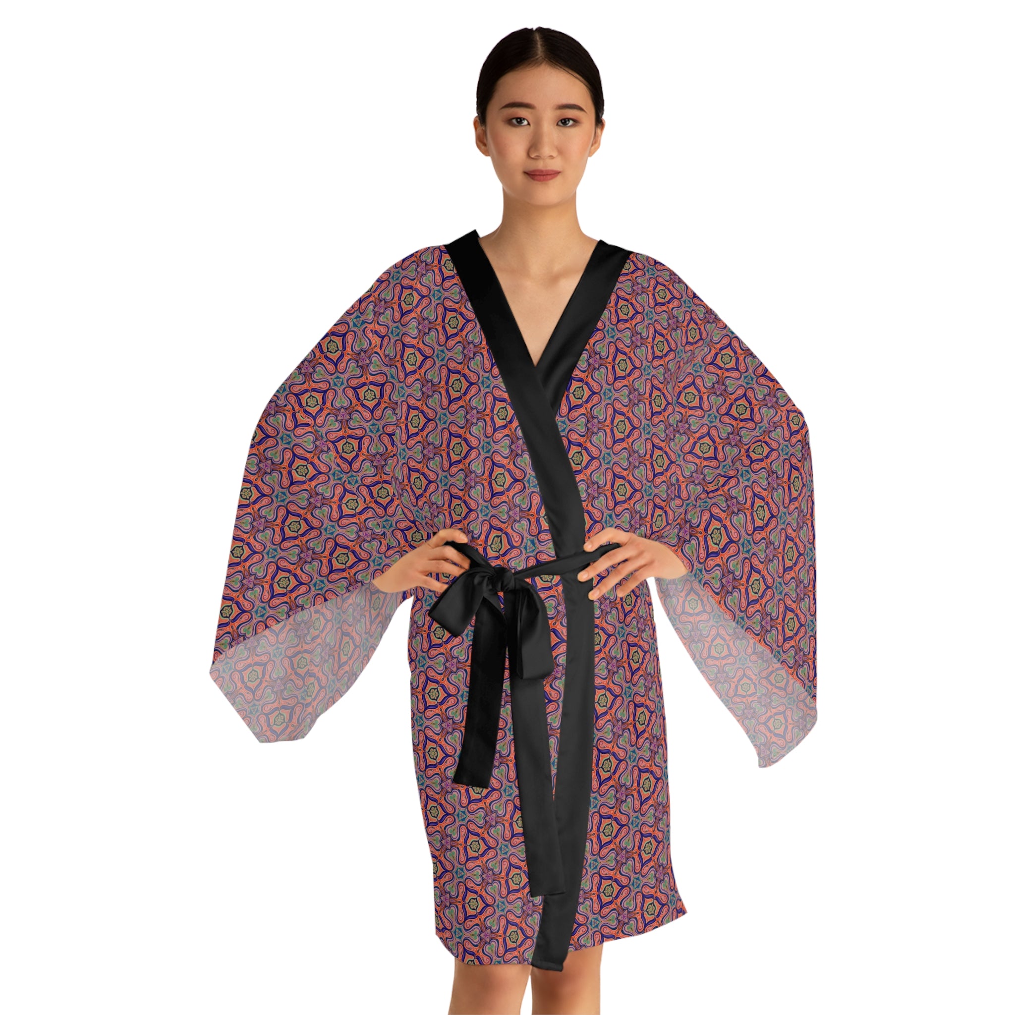 Bohemian Floral Kimono Robe – All-Over Print Lightweight Lounge Jacket