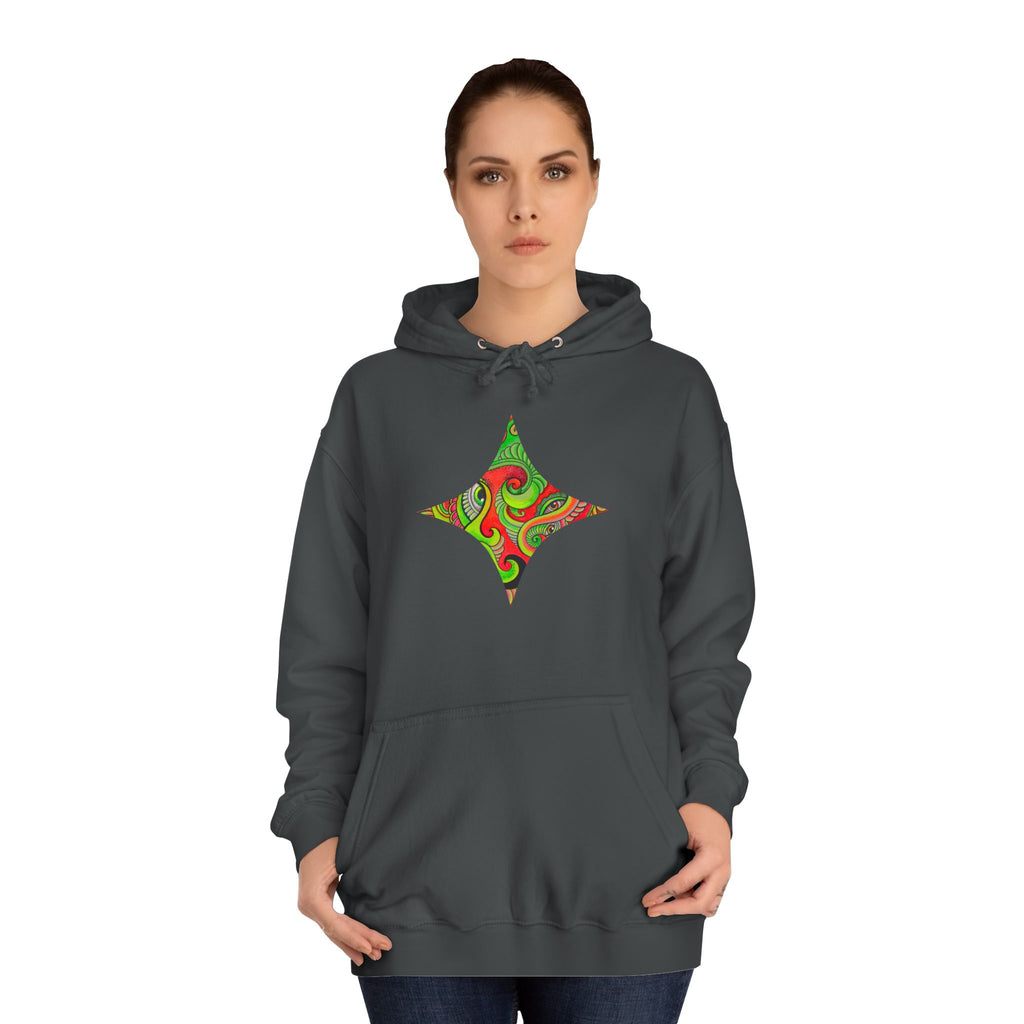 Psychedelic Swirl Hoodie — Retro Green & Red Abstract Graphic #f987456