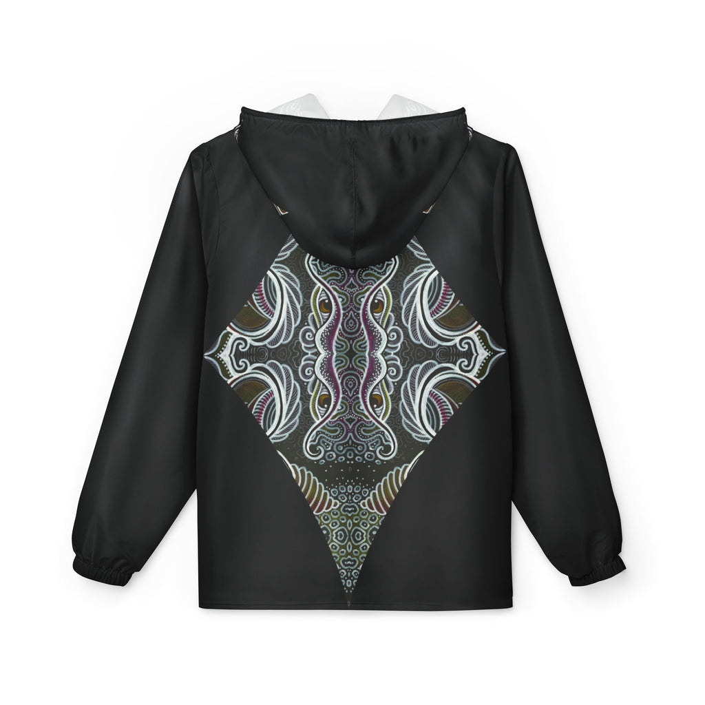 Abstract Triangle Pattern Windbreaker Jacket — Geometric Tribal Print Hooded Jacket #wj3421