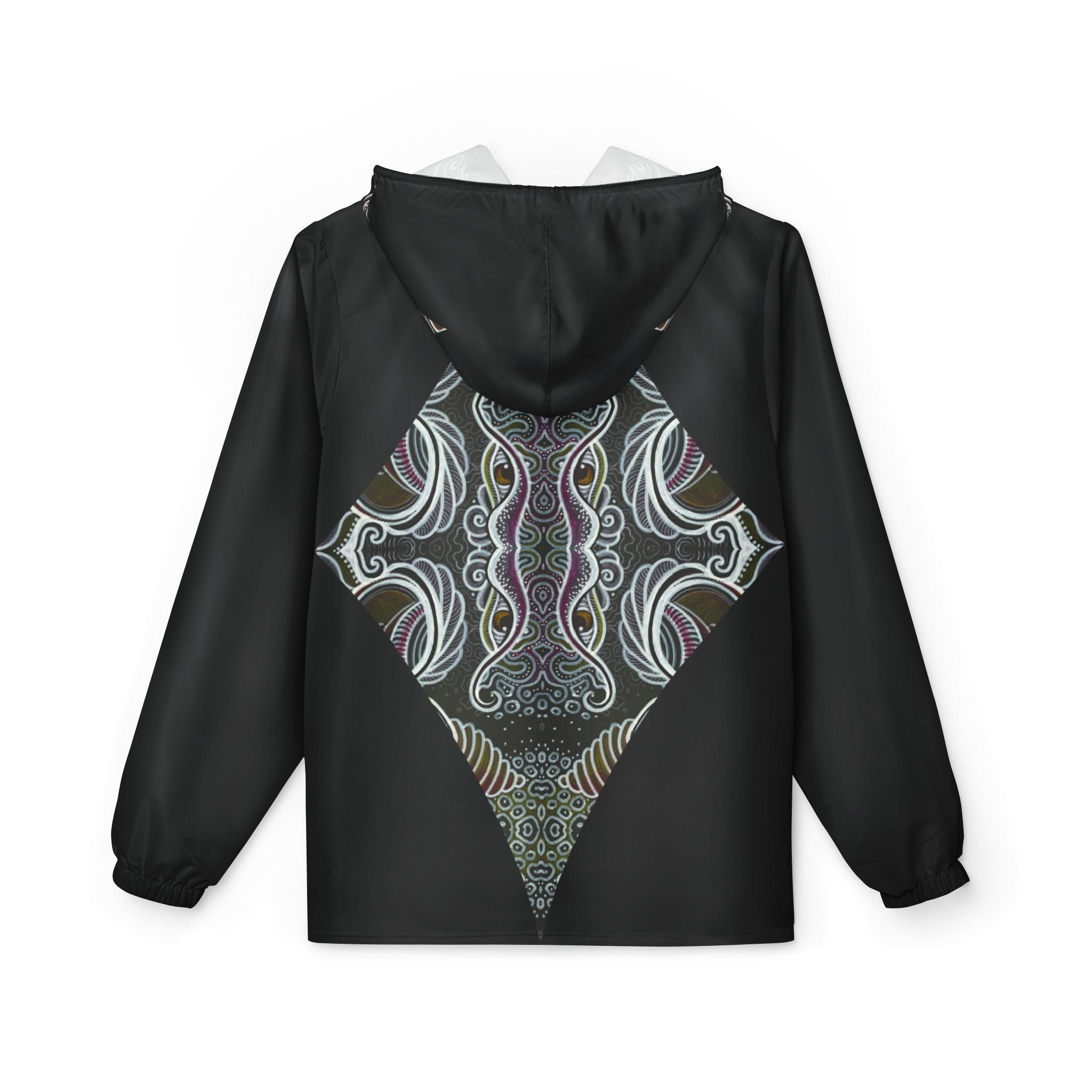 Abstract Triangle Pattern Windbreaker Jacket — Geometric Tribal Print Hooded Jacket #wj3421
