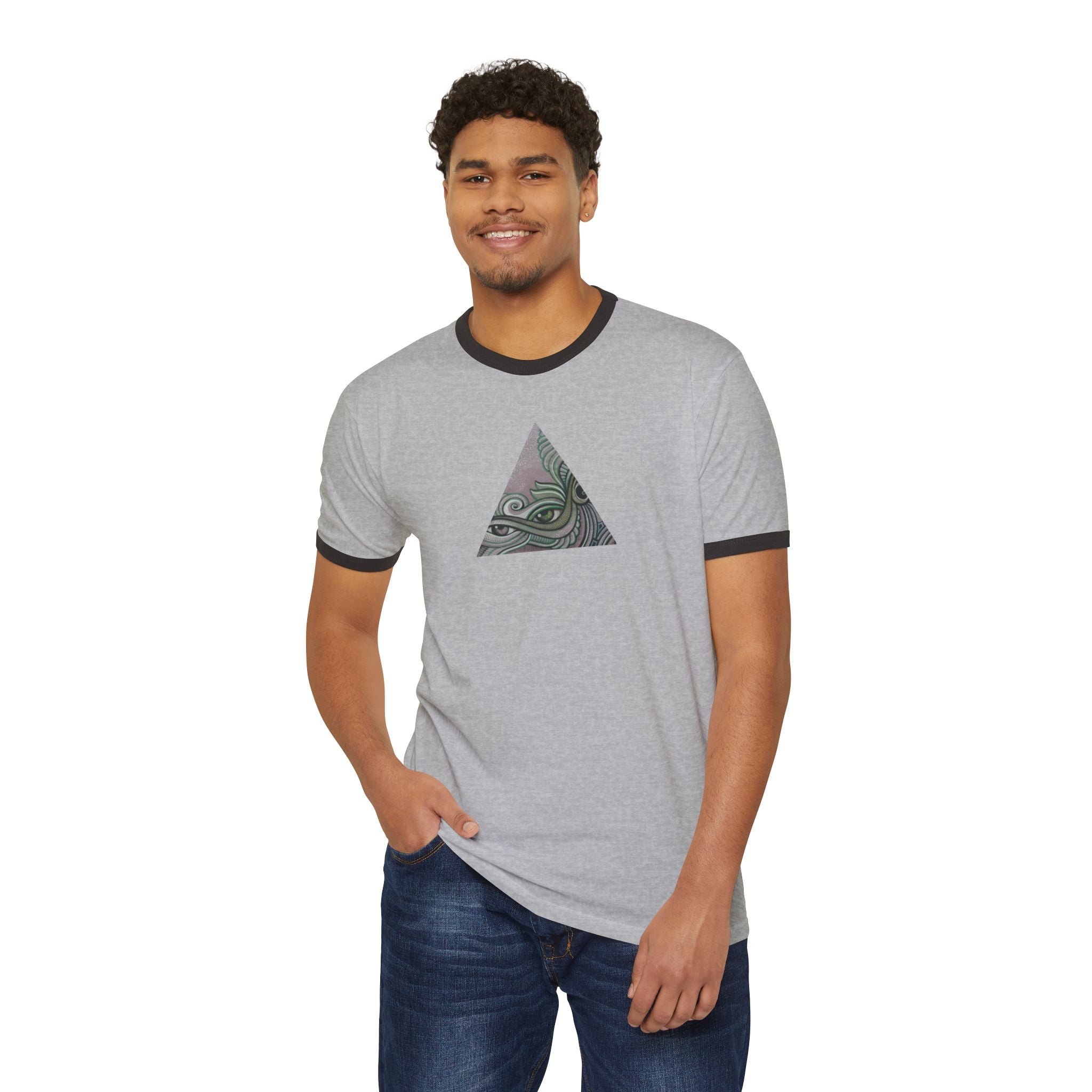Ringer T-Shirt — Tribal Wave Triangle & Keyhole Graphic #hf74211