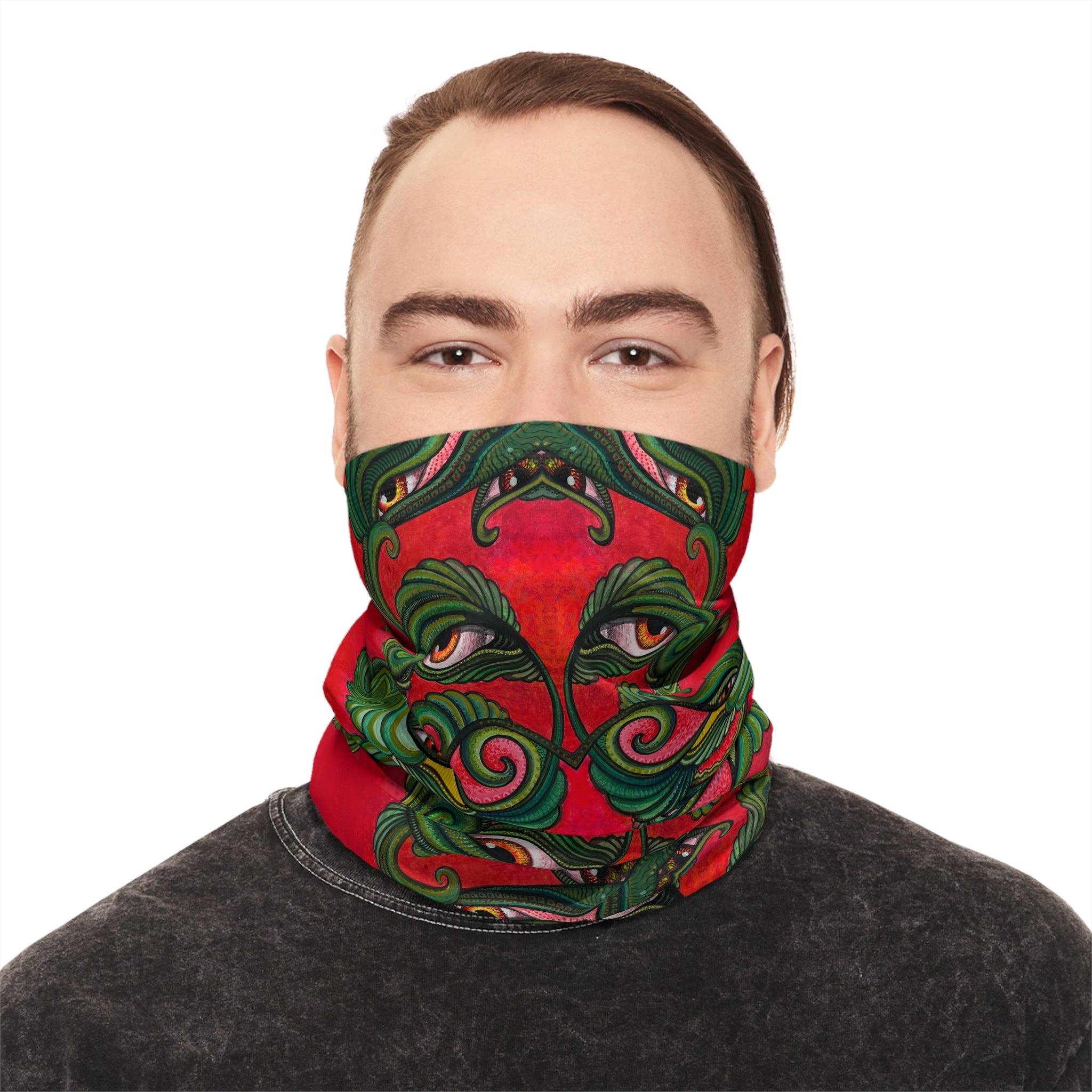 Winter Neck Gaiter — Festive Red Green Kaleidoscope Face Mask #as249761
